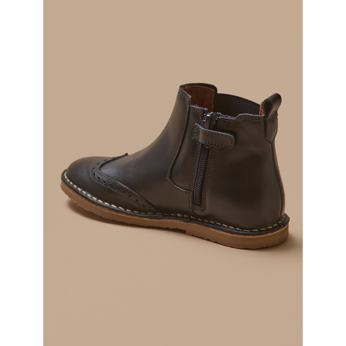 Boots bout fleuri en cuir encre, CYRILLUS
