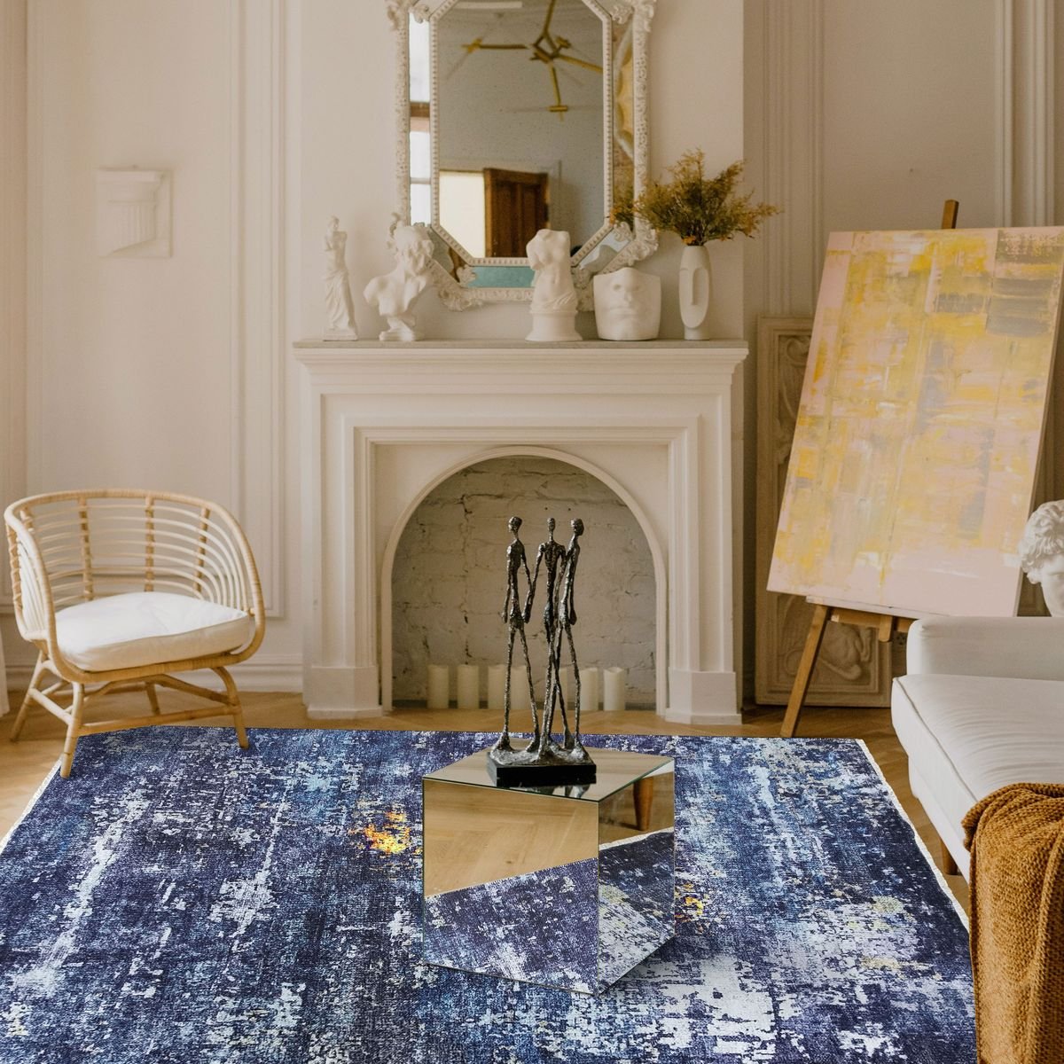 Tapis extra-doux motif abstrait IMPRESSION ART gris, THE DECO FACTORY