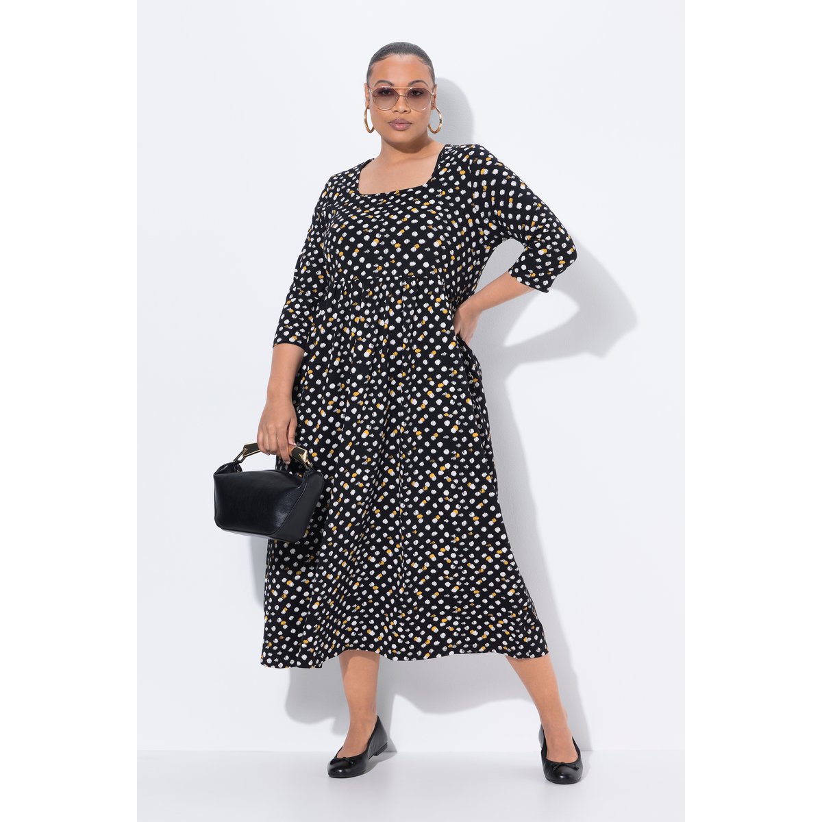 Robe maxi motif à pois noir, ULLA POPKEN