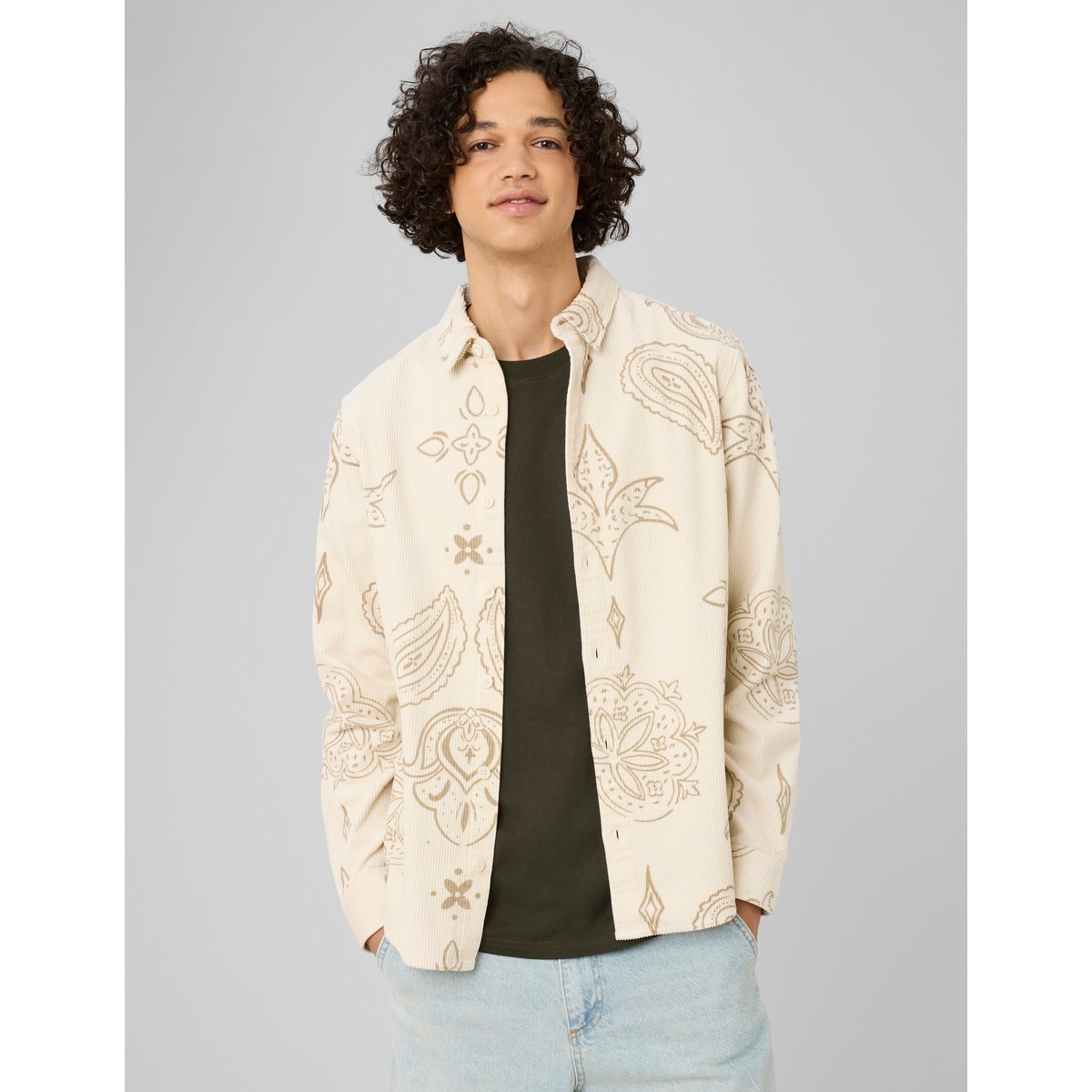 Chemise imprimée en velours naturel, BZB