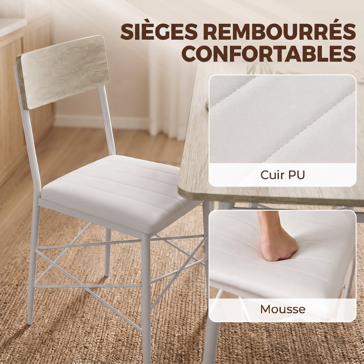 Ensemble de table à manger MDF Chêne chêne naturel et blanc, HOMCOM