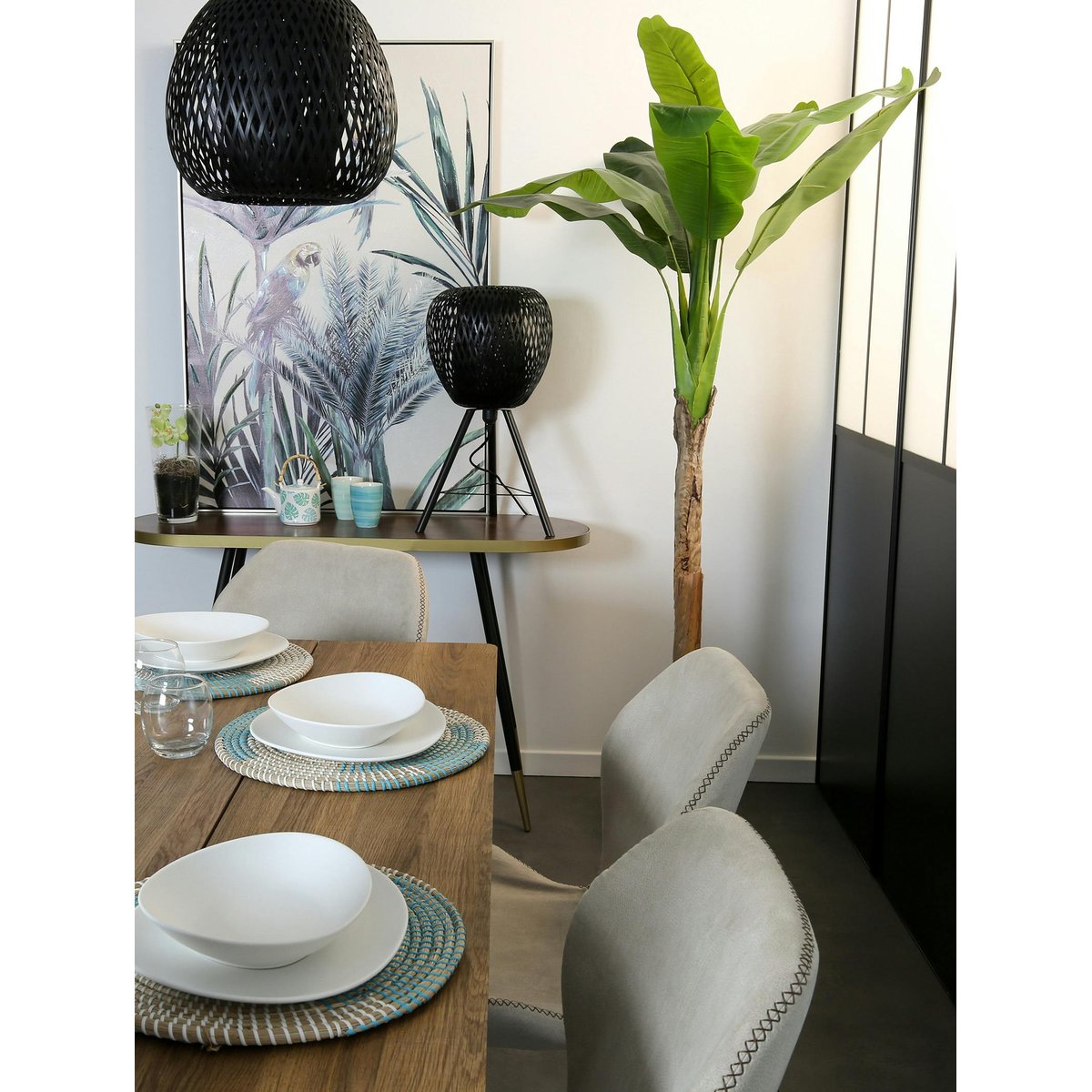 Lampe à poser en bambou forme pomme noir, PIER IMPORT