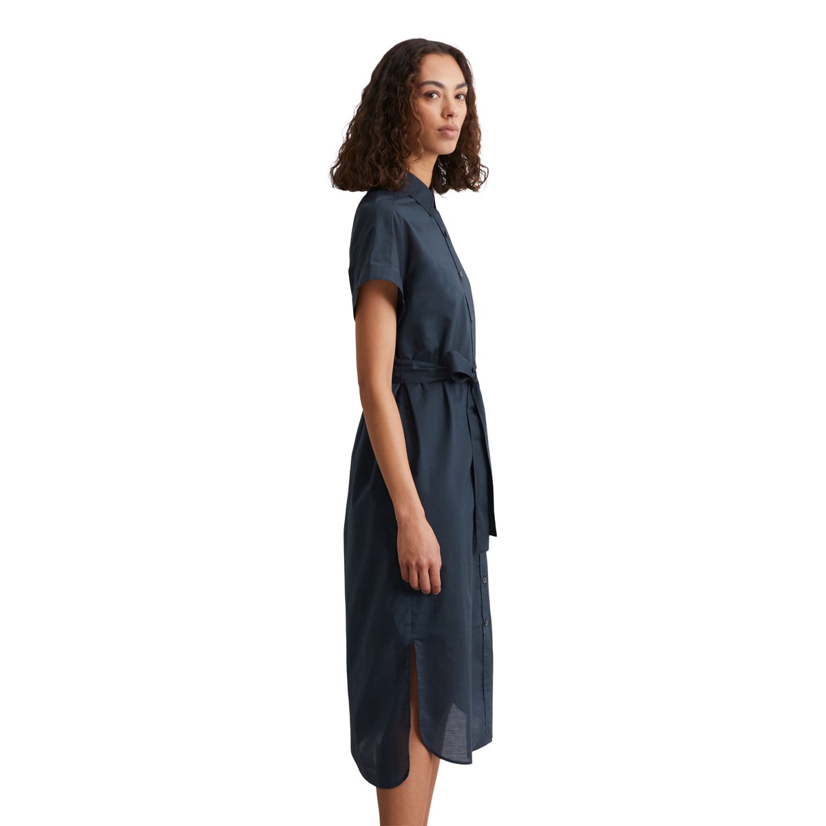 Robe chemisier relaxed en voile de coton léger bleu foncé, MARC O'POLO