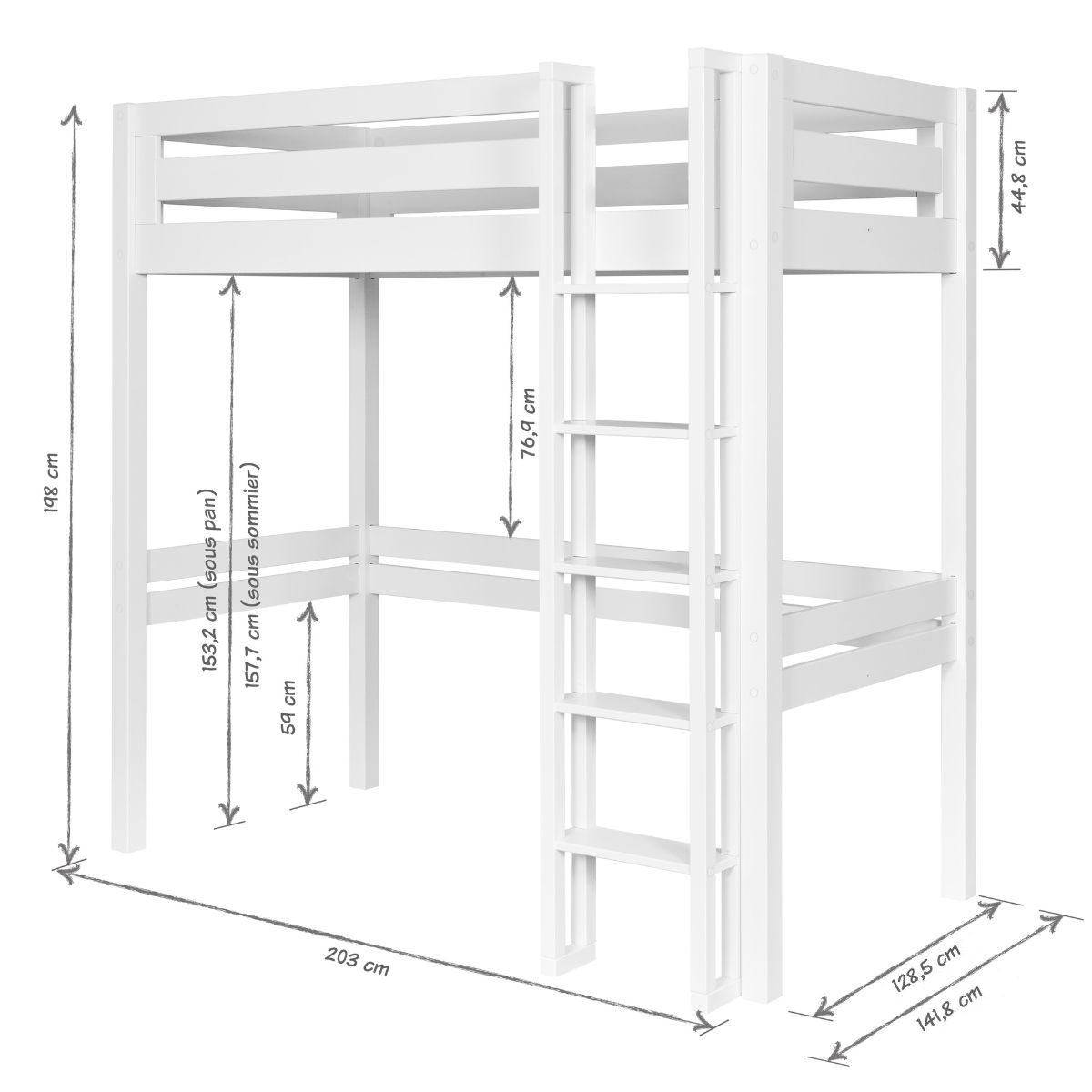 Pack Lit mezzanine 2 places avec matelas Bois massif  DORSE bois naturel, AKITEN RETAIL