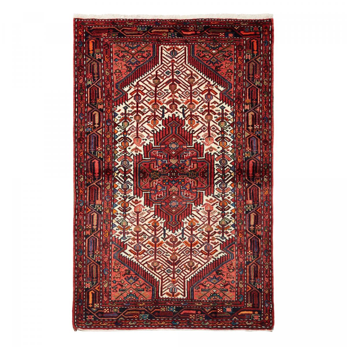 Tapis d'orient, 111 x 175 cm, rouge, bordeaux et crème, artisanal, HAMADAN 24 rouge, bordeaux, crème, UN AMOUR DE TAPIS