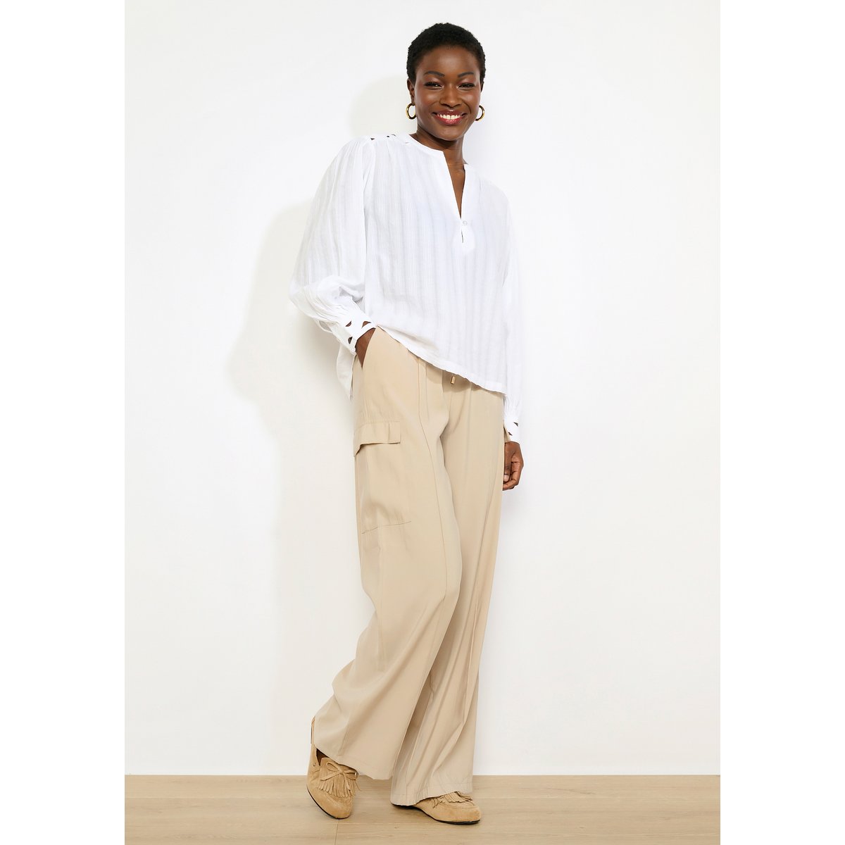 Blouse fluide manches volumineuses blanc, LOLALIZA