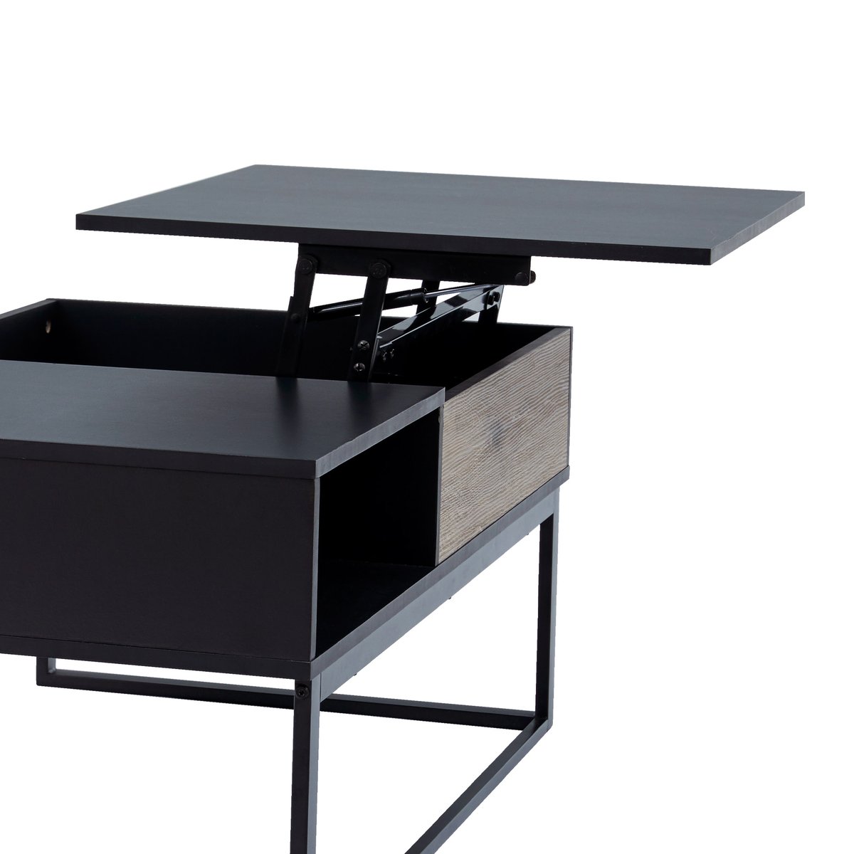 Table basse bicolore avec plateau relevable et rangement ouvert, Noir, BRYSON couleur unique, TEAMSON HOME