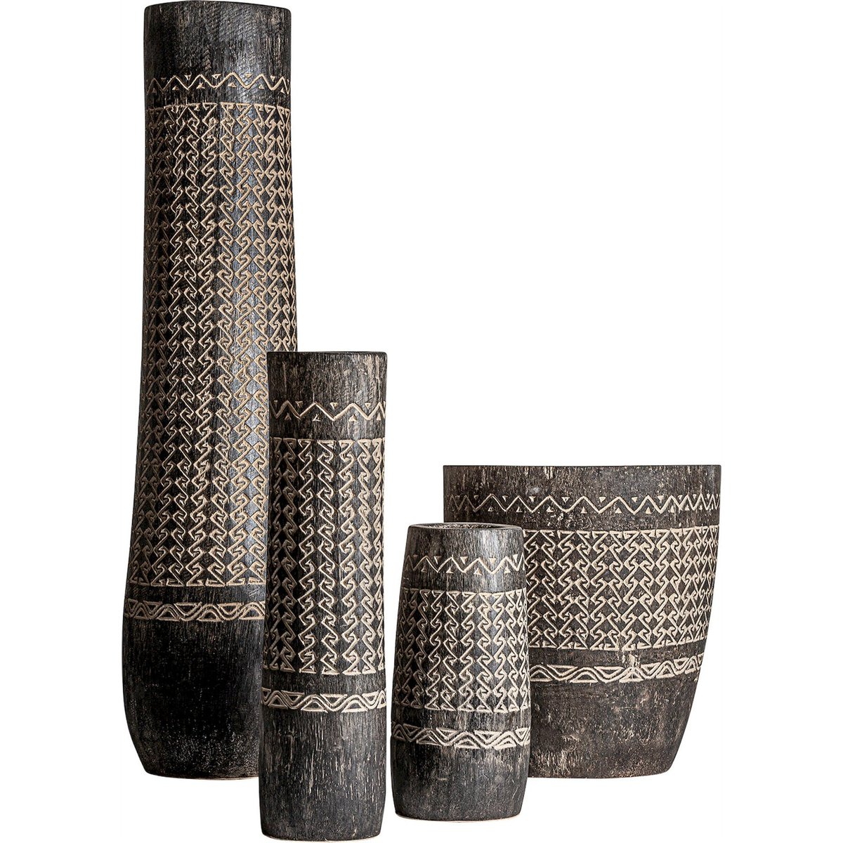Vase en bois de palmier sculpté S.NANTUA marron foncé patiné, RECOLLECTION