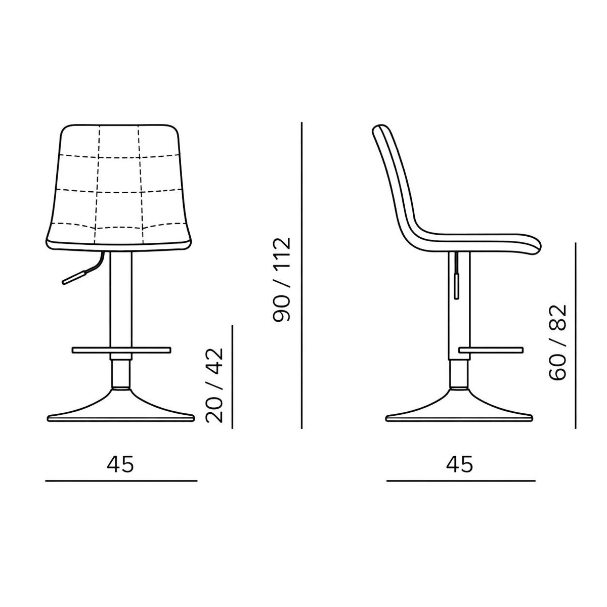 Chaise de bar en tissu coutures verticales (lot de 2) LORA marron, PIER IMPORT