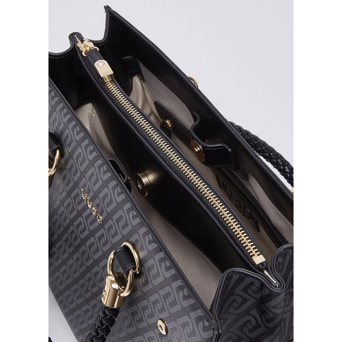 Sac satchel moyen avec foulard noir, LIU JO