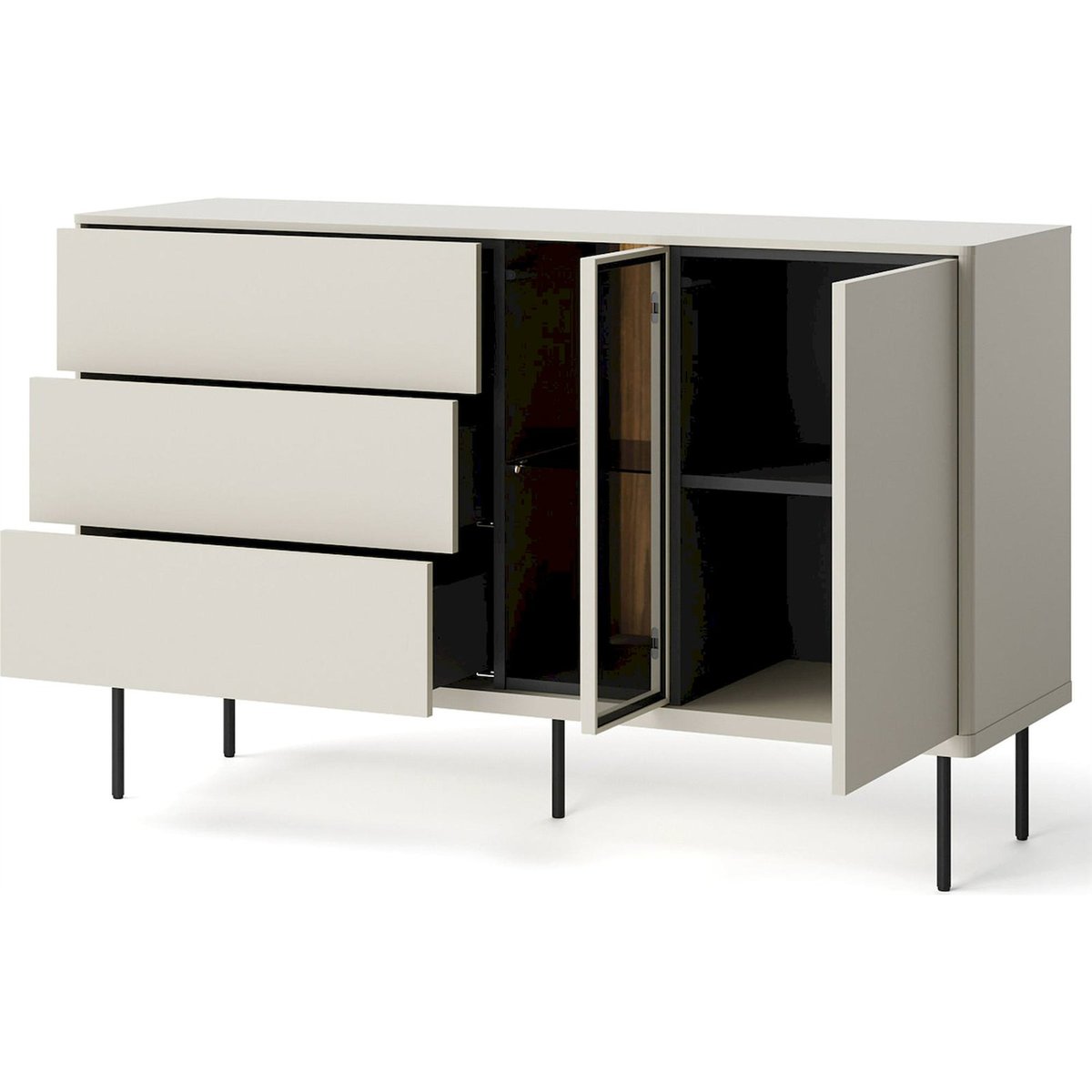 Buffet vitrine bois collection EPIRO beige gris et chêne foncé, RECOLLECTION