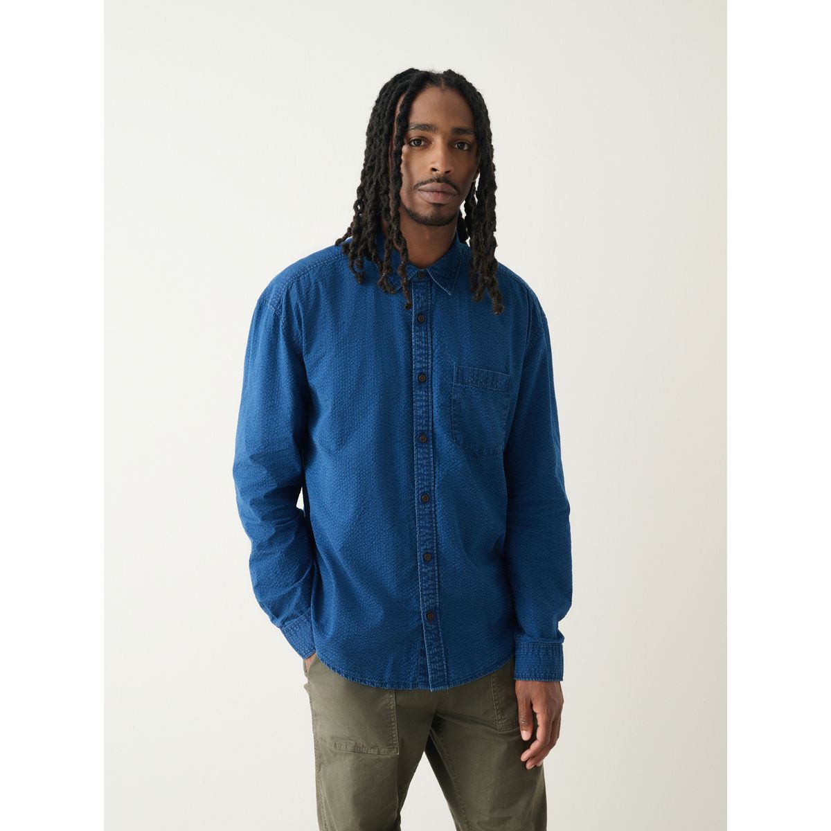 Chemise en denim seersucker à manches longues bleu indigo, NEXT