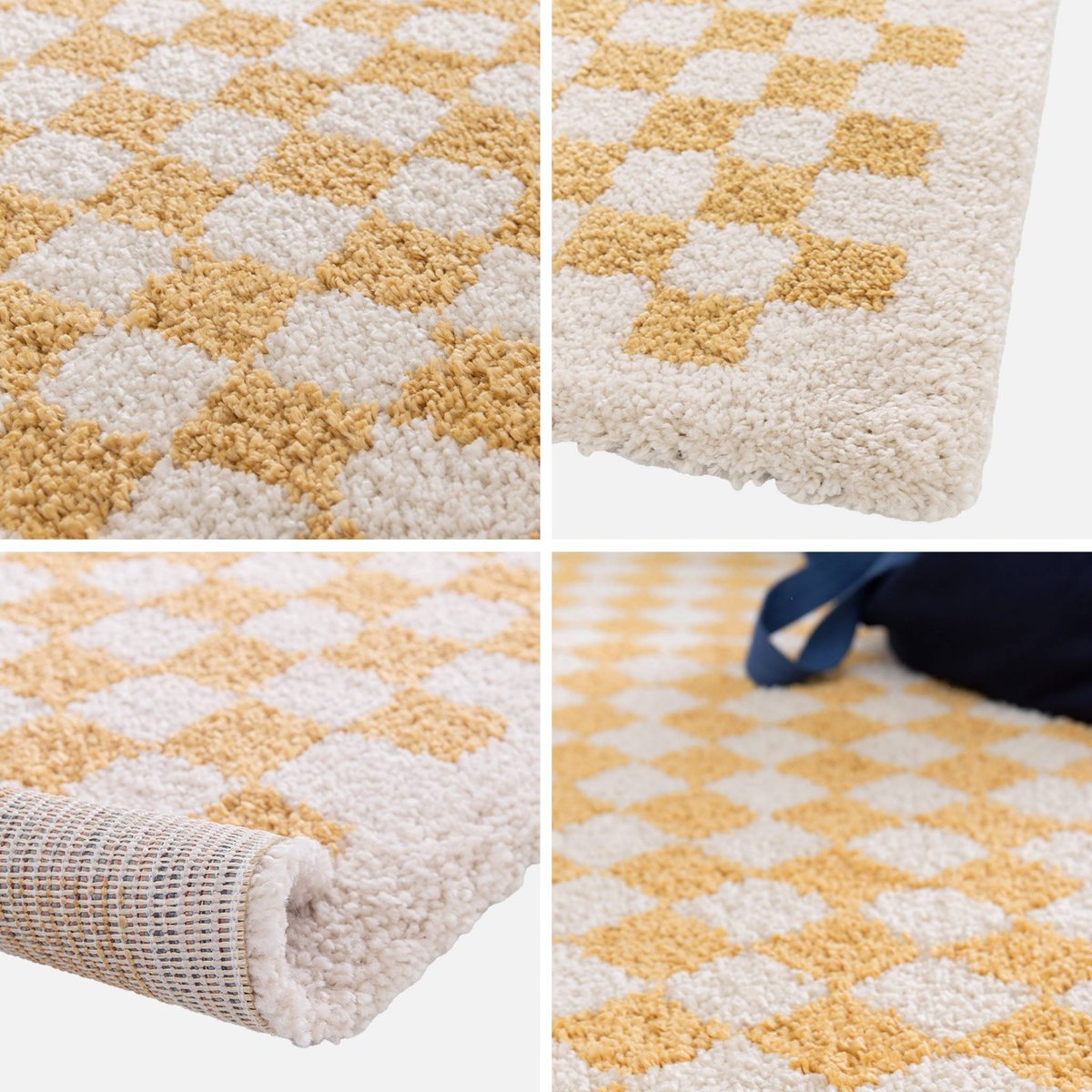 Tapis intérieur rectangulaire damier TAYLOR moutarde / crème, SWEEEK