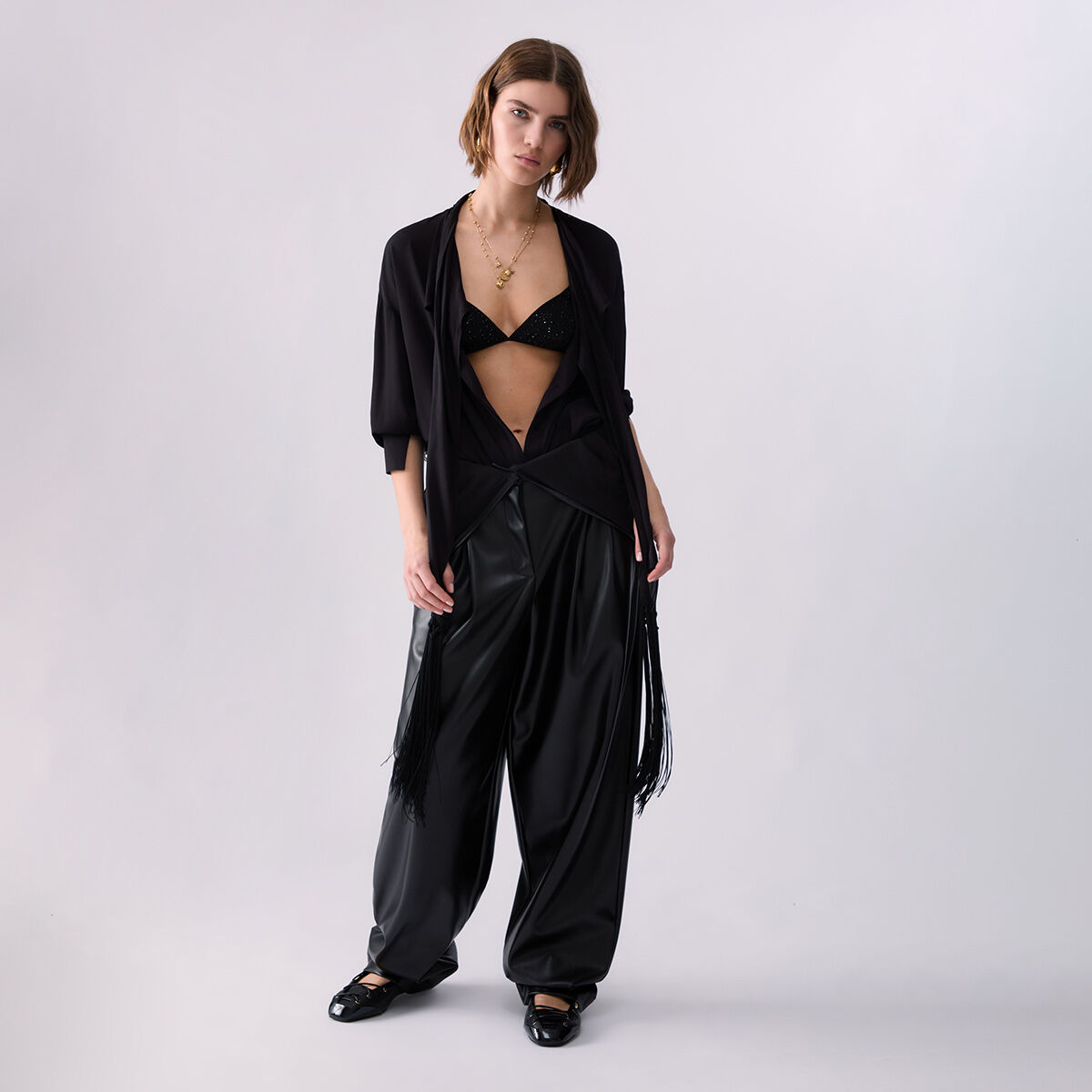 Top en tulle avec broderies bijoux noir, LIU JO