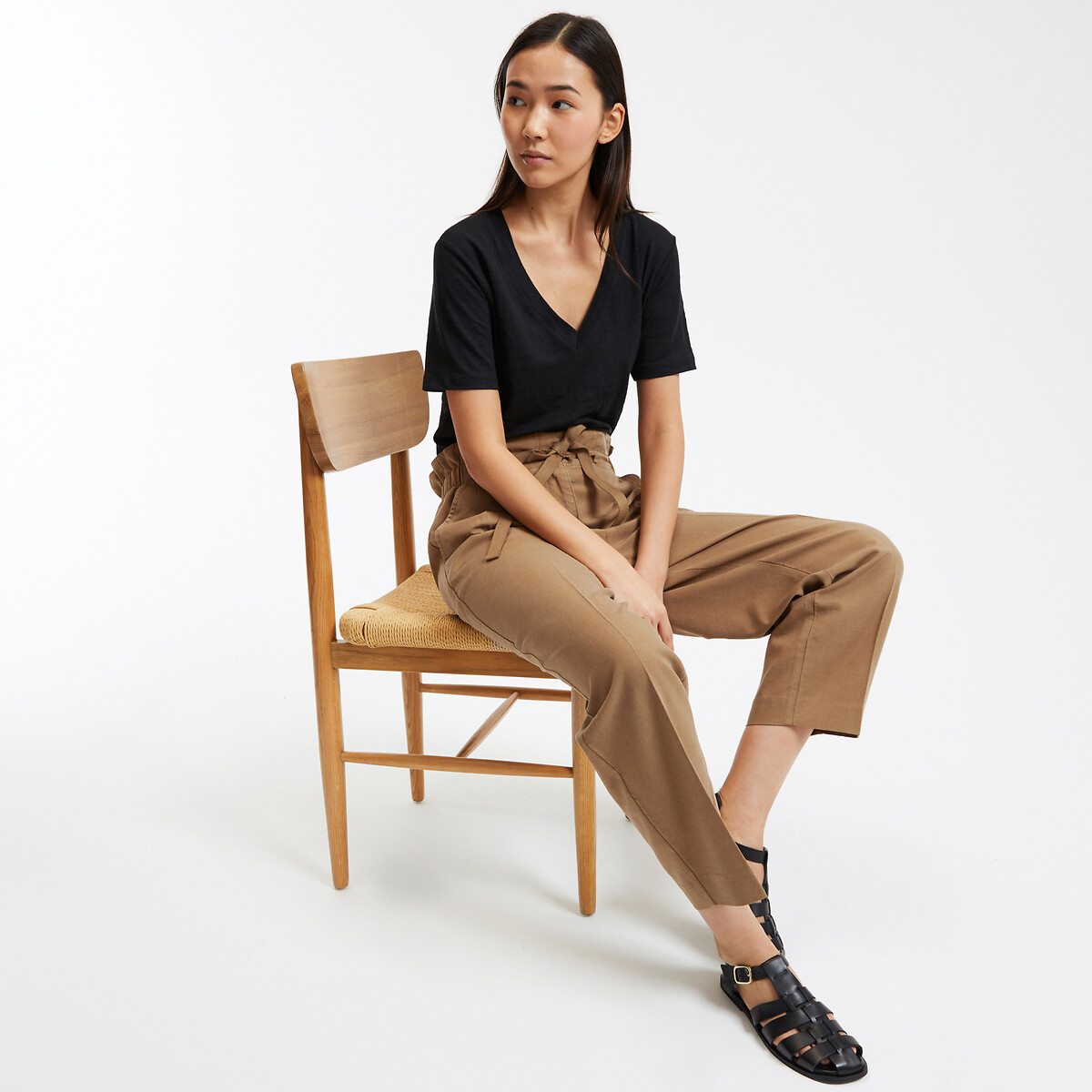 High Waist Carrot Trousers dark beige, LA REDOUTE COLLECTIONS