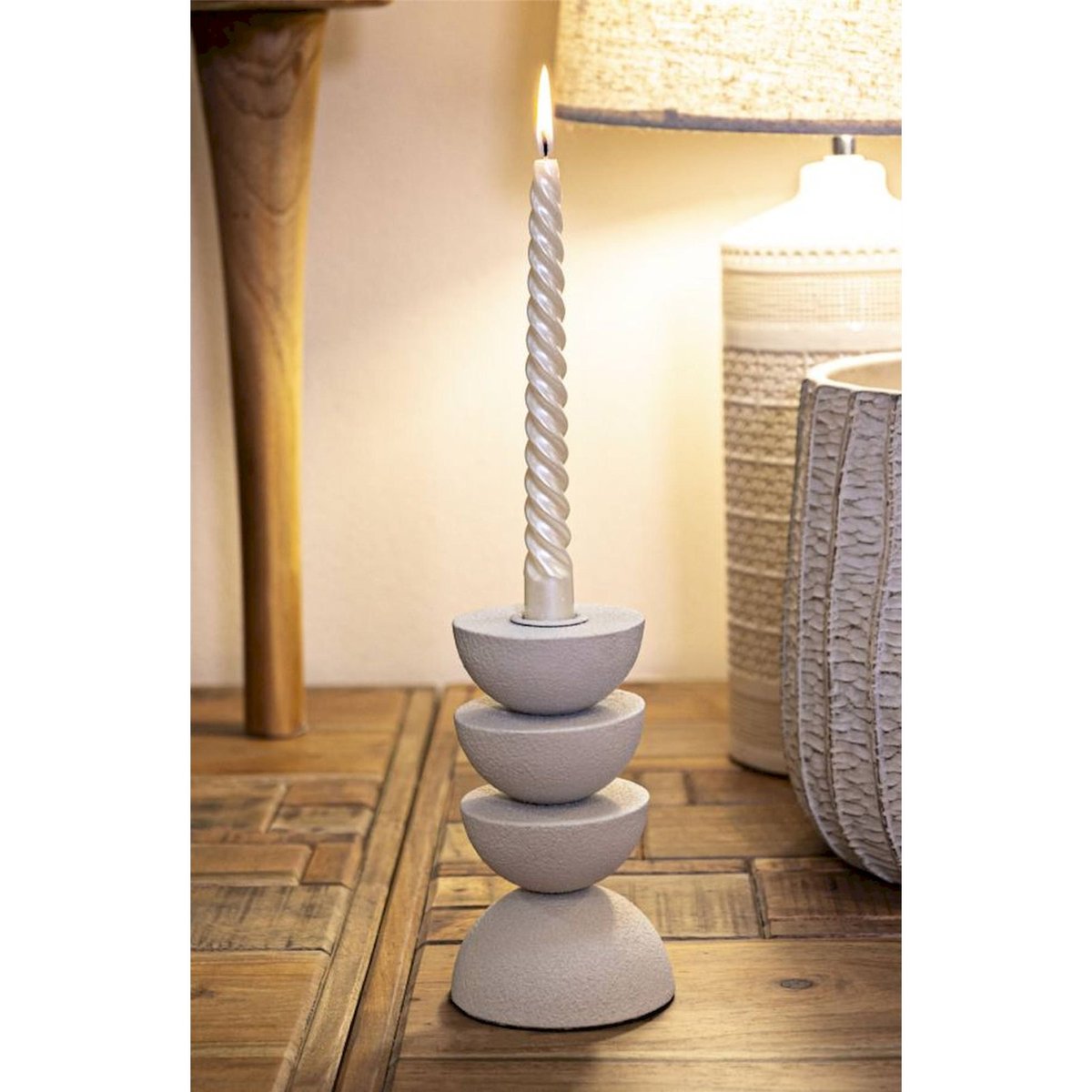 Bougeoir totem en fer texturé MODERN crème, RECOLLECTION