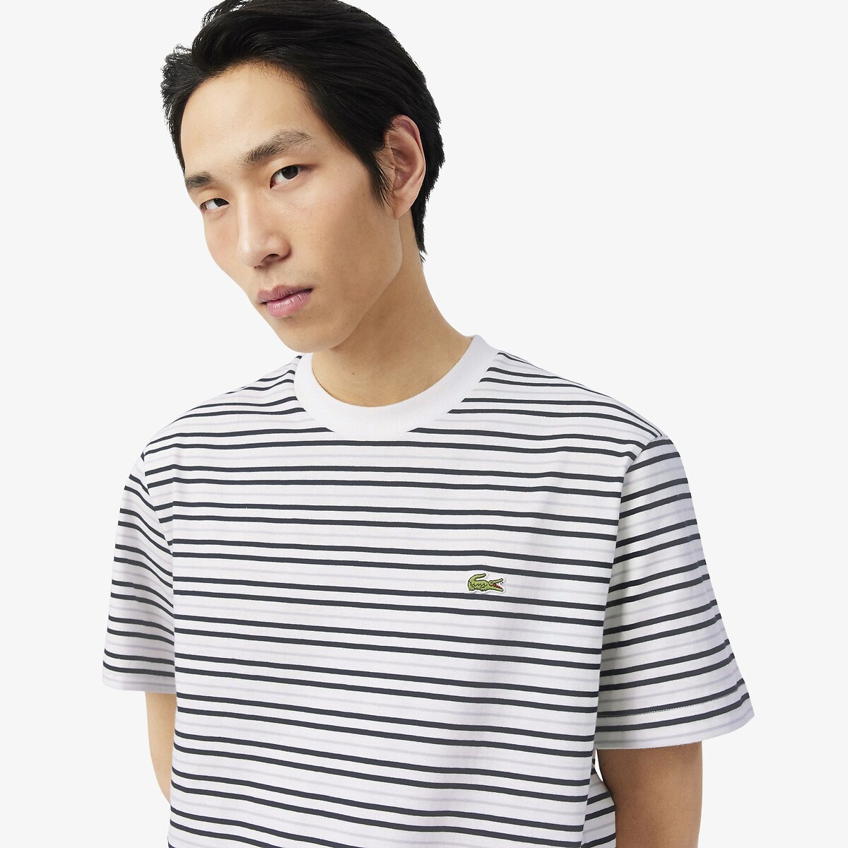 Gestreept katoenen T-shirt classic fit zwart, LACOSTE