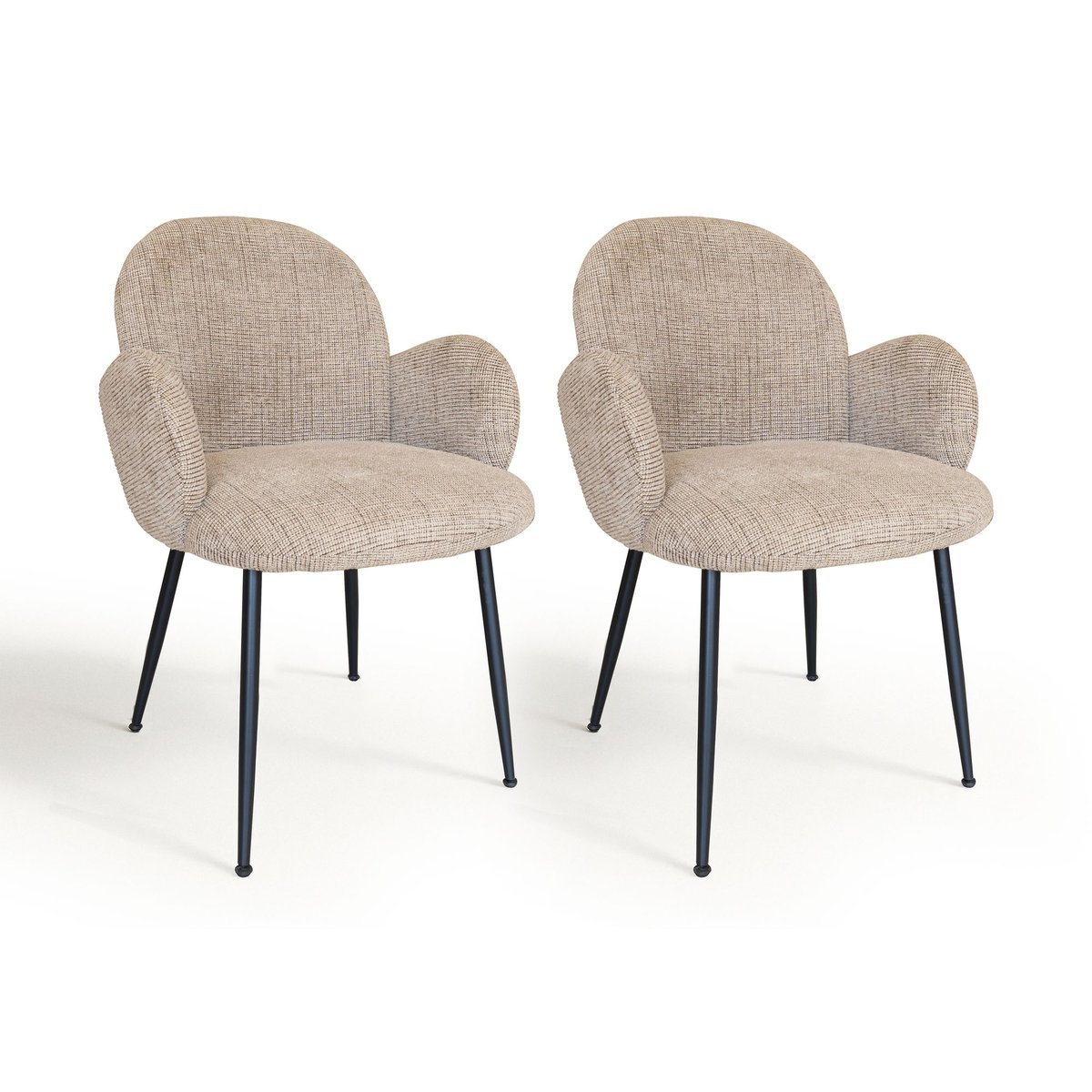 Lot de 2 fauteuils de table en tissu et pieds en métal, GINETTE couleur unique, NOW'S HOME