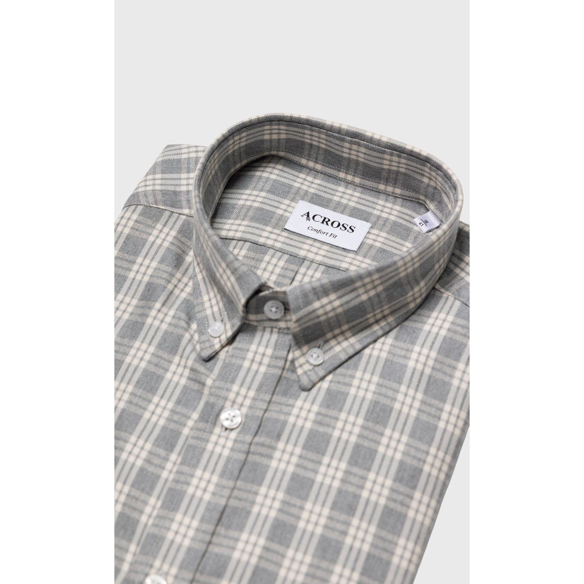 Chemise Confort fit à carreaux en flanelle e gris moyen, ACROSS