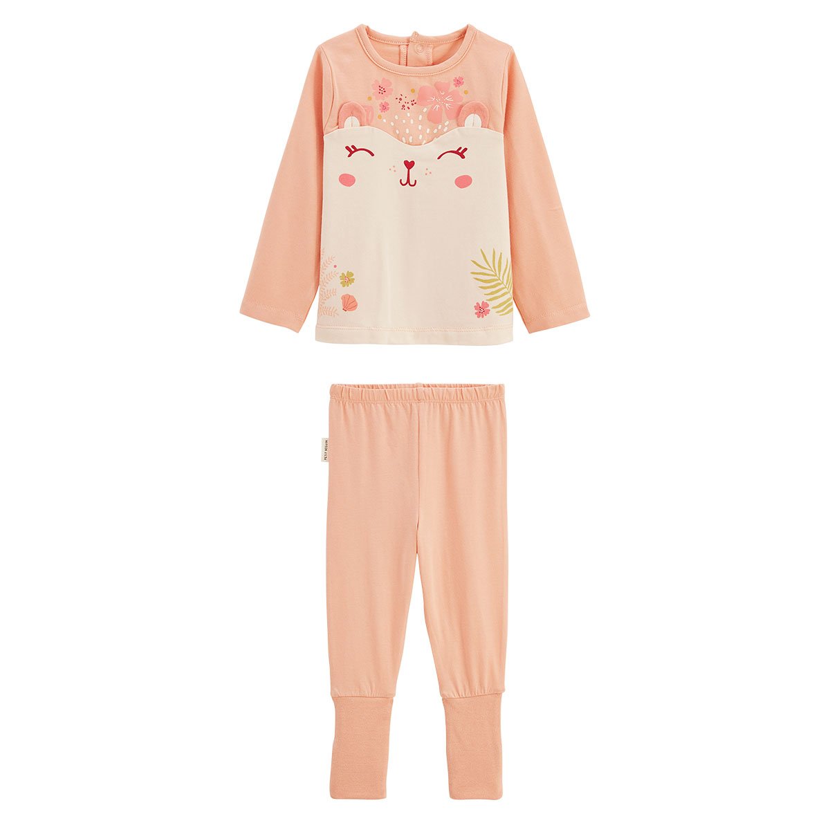 Pyjama enfant 2 pièces à pieds retroussables Santa Giulia corail, PETIT BEGUIN