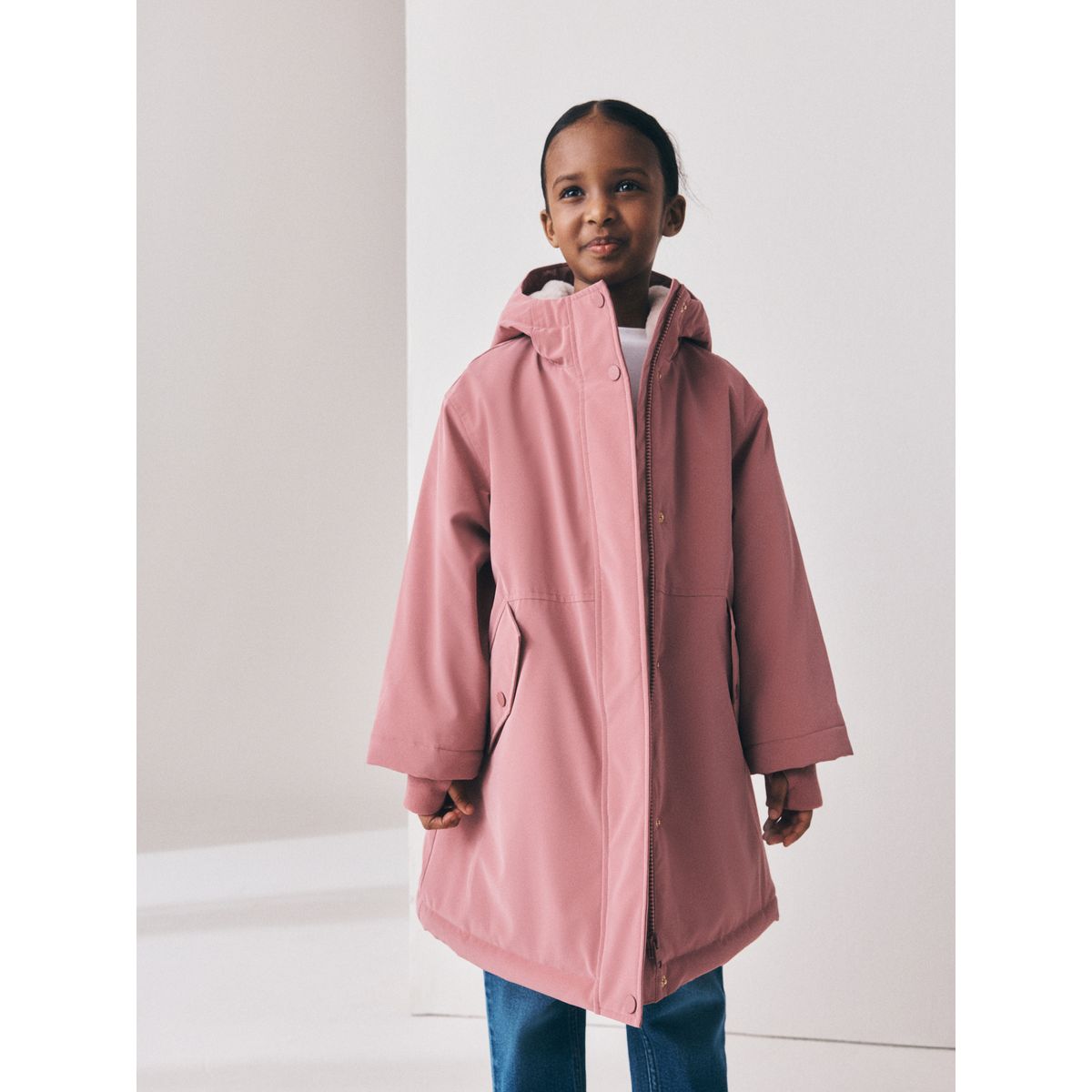 Veste déperlante doublée de imitation fourrure rose, NEXT