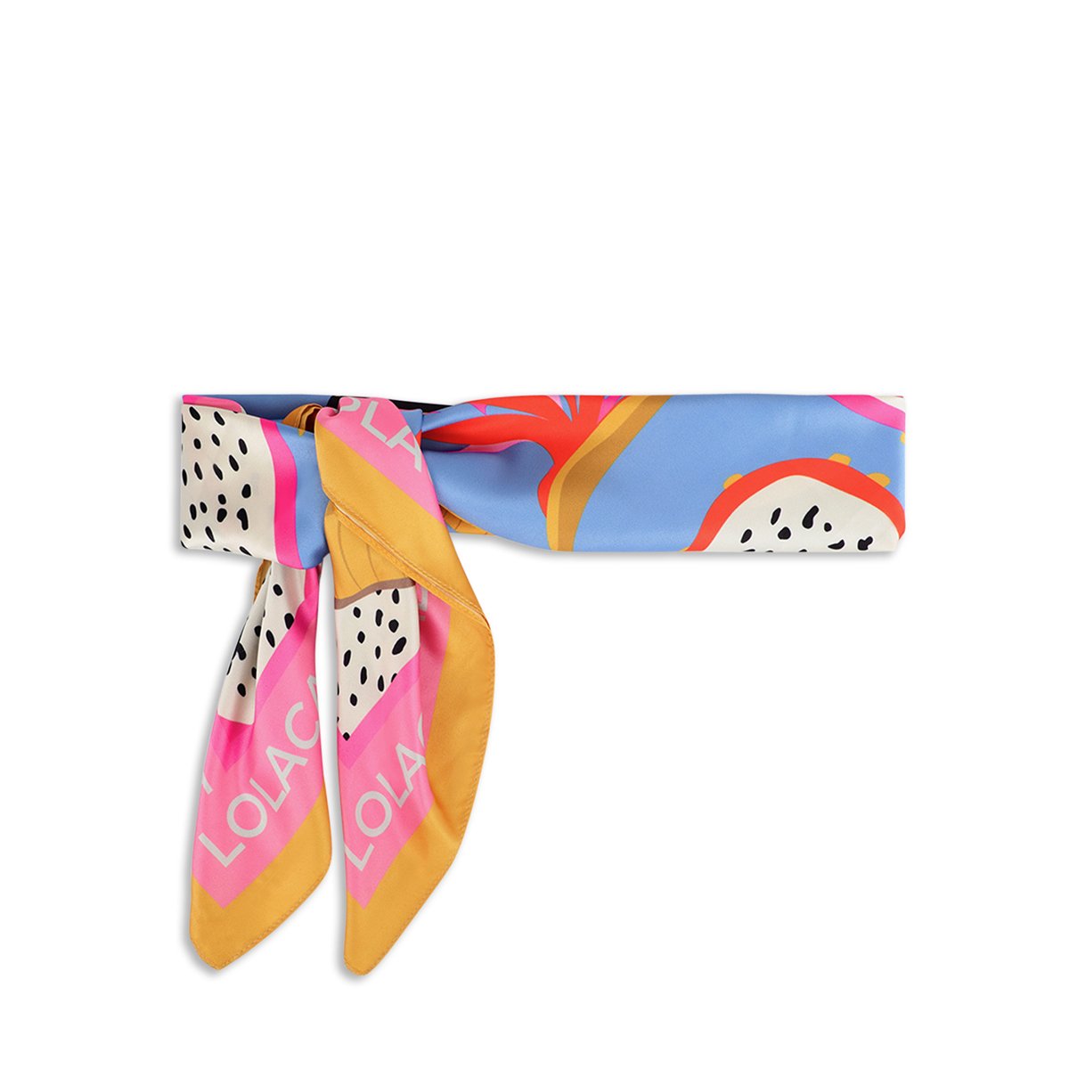 Foulard en satin imprimé tropical à toucans ciel, LOLA CASADEMUNT