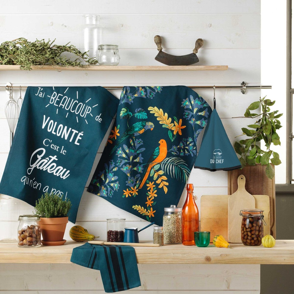 Torchon en 100% coton naturel bleu marine, DOUCEUR D'INTÉRIEUR