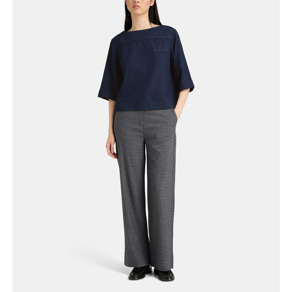 Top droit otto coton denim bleu jean foncé, JODHPUR