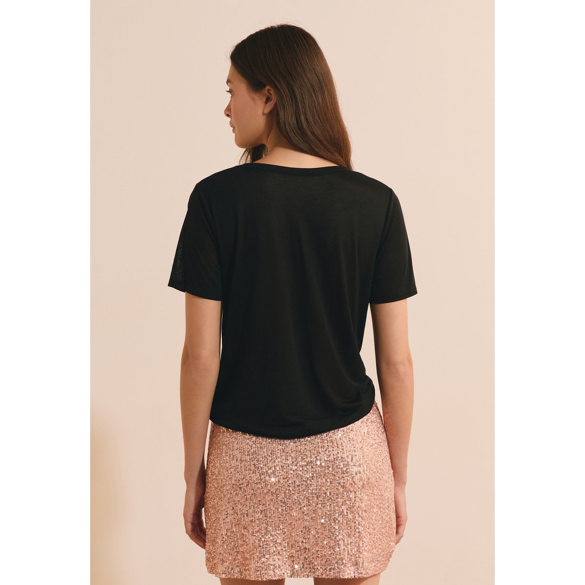 T-shirt col V manches courtes ALEXIS TS V noir, ETAM