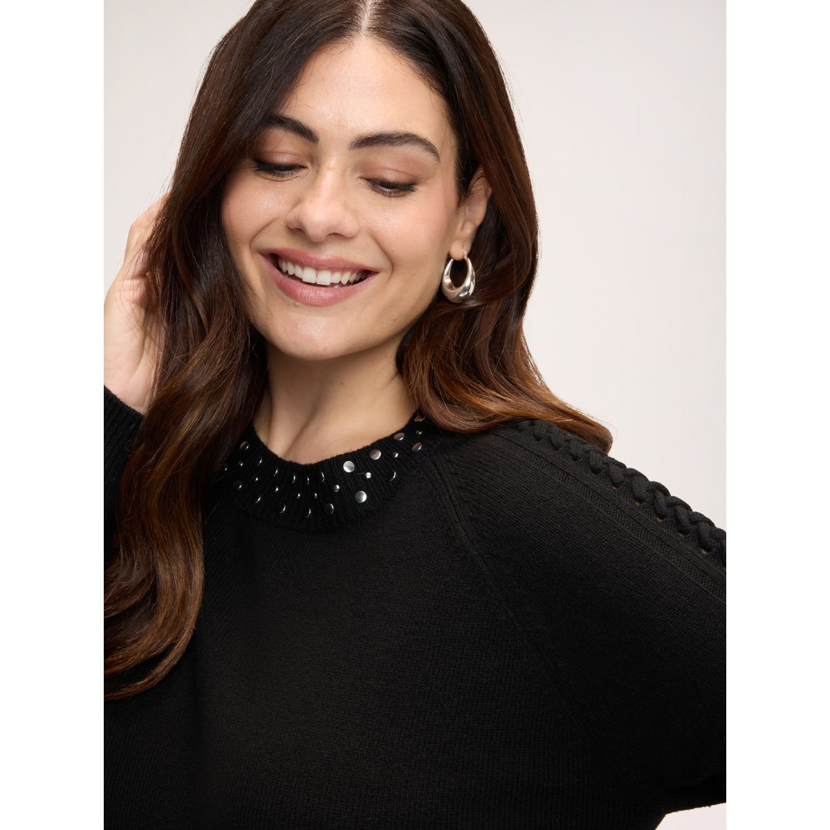 Pull avec applications de strass noir, FIORELLA RUBINO