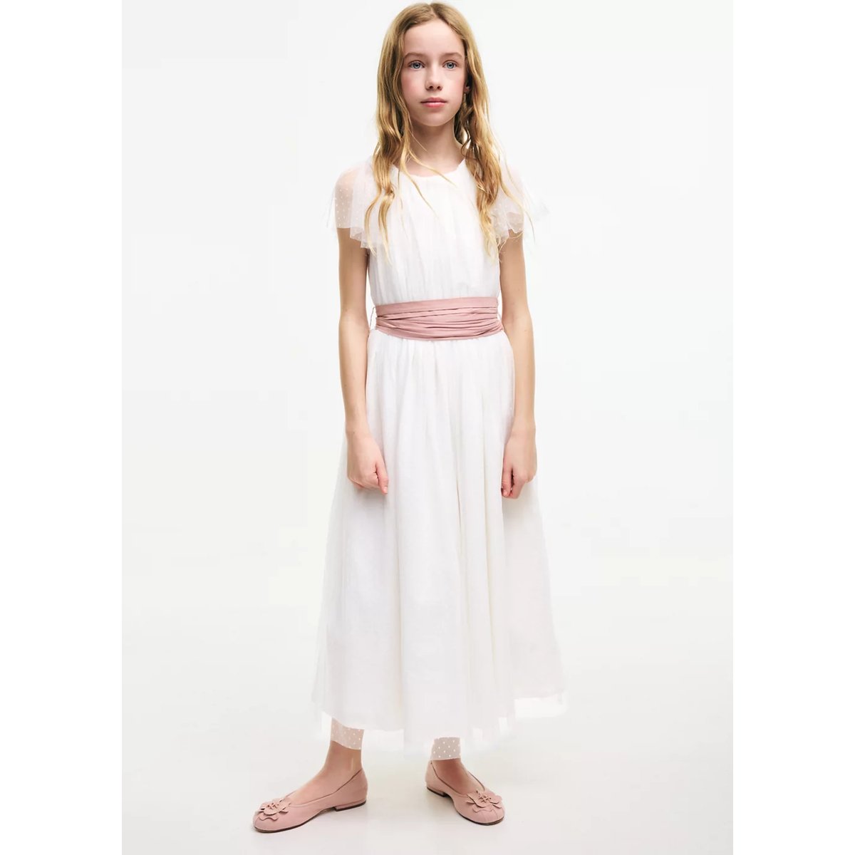 Robe longue lavallière blanc, MANGO KIDS