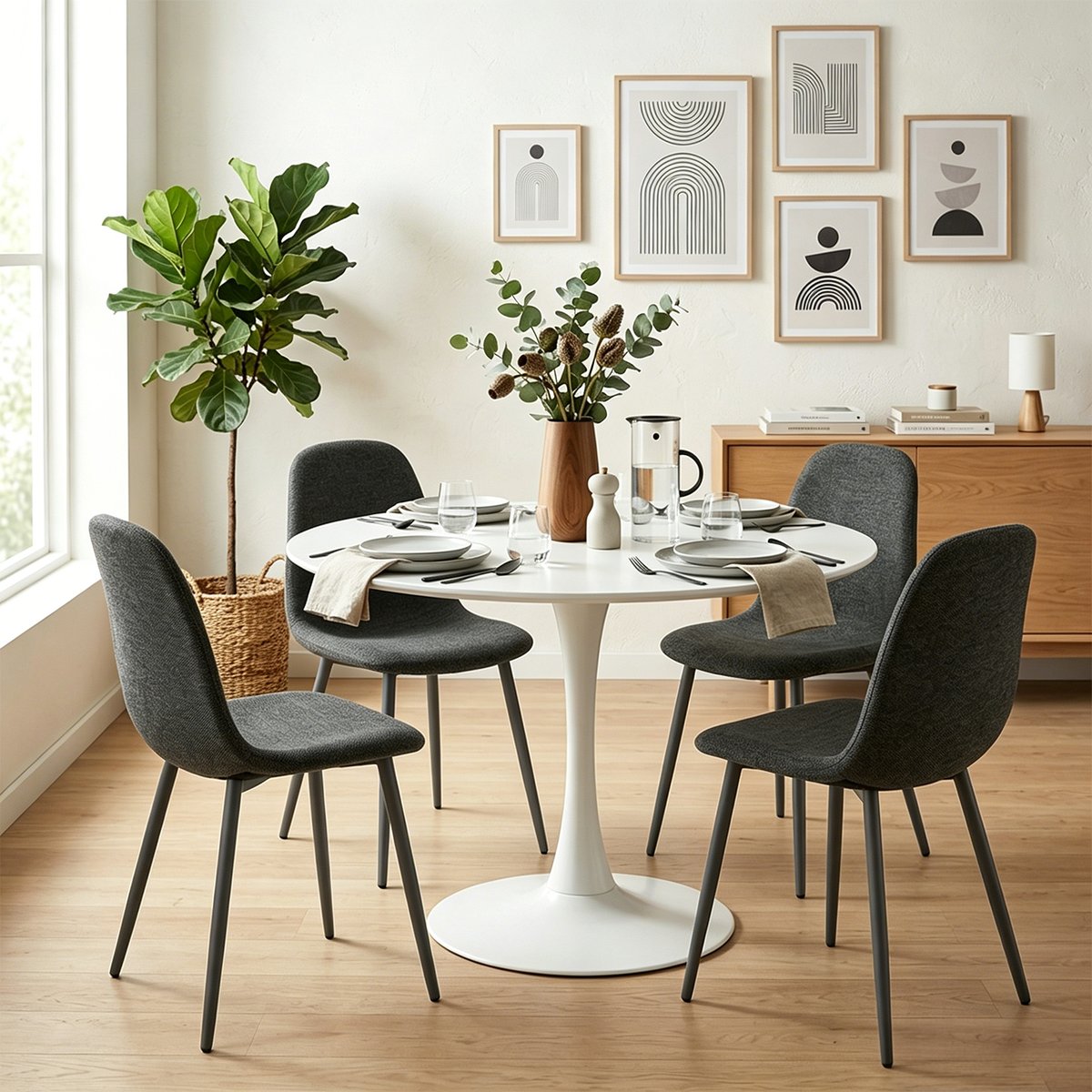 Ensemble de table à manger ronde avec 4 chaises, CLIFTWCHARLTON gris foncé, MEUBLES COSY
