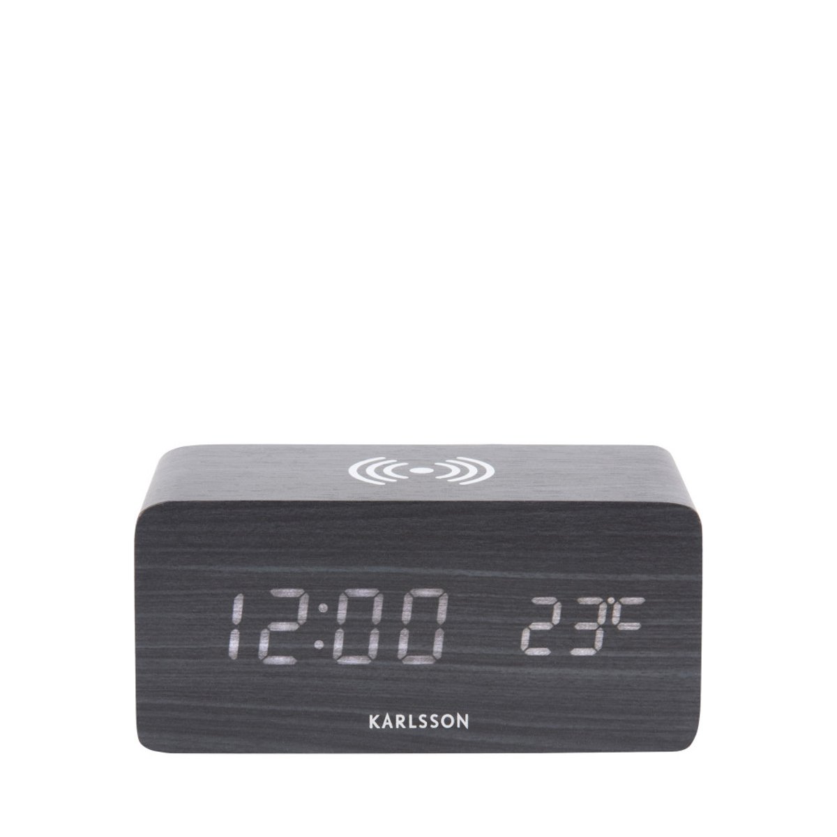 Réveil en bois avec chargeur téléphone- BLOCK noir, KARLSSON
