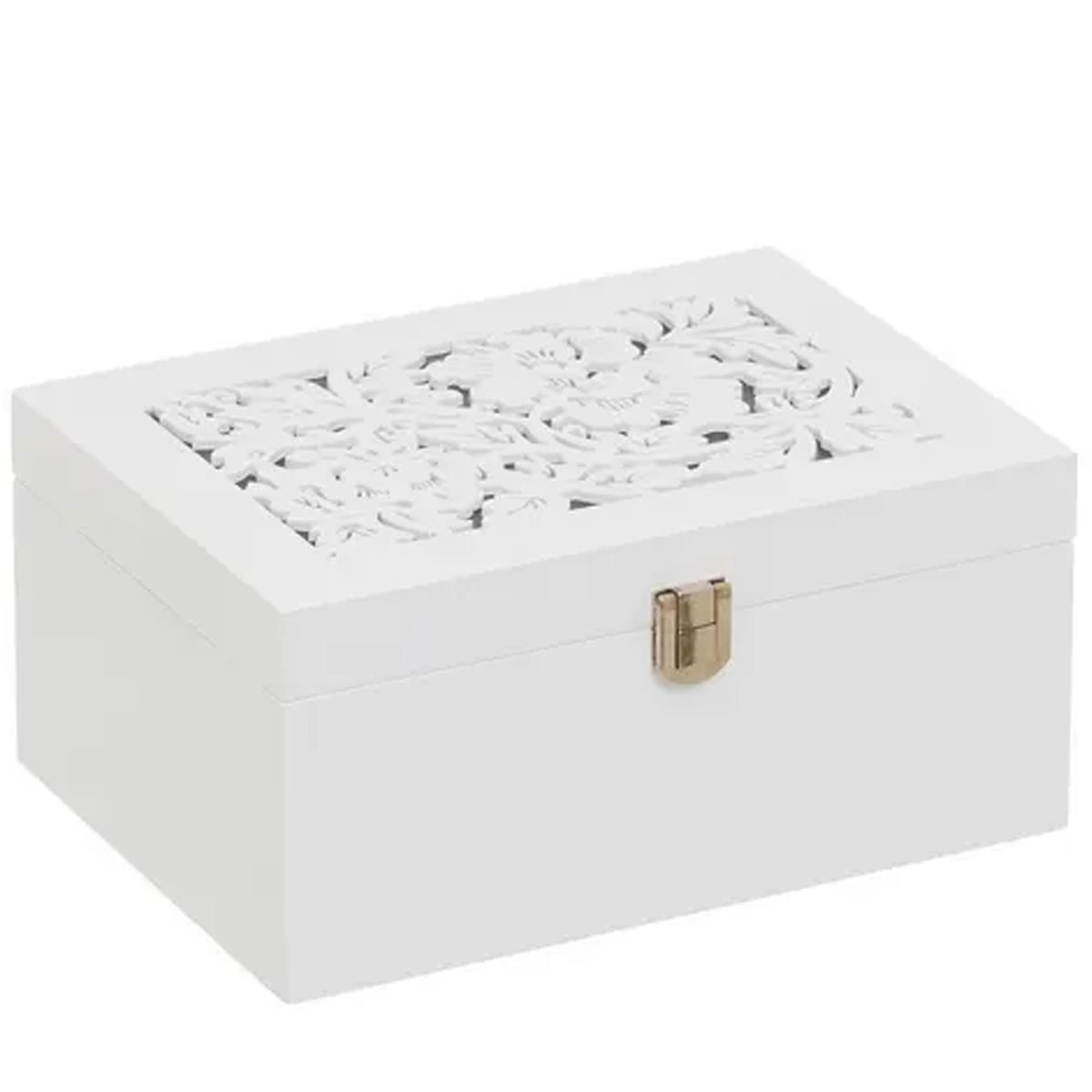 Coffret à bijoux en bois blanc taillé et miroir 20x16x10cm blanc, WADIGA