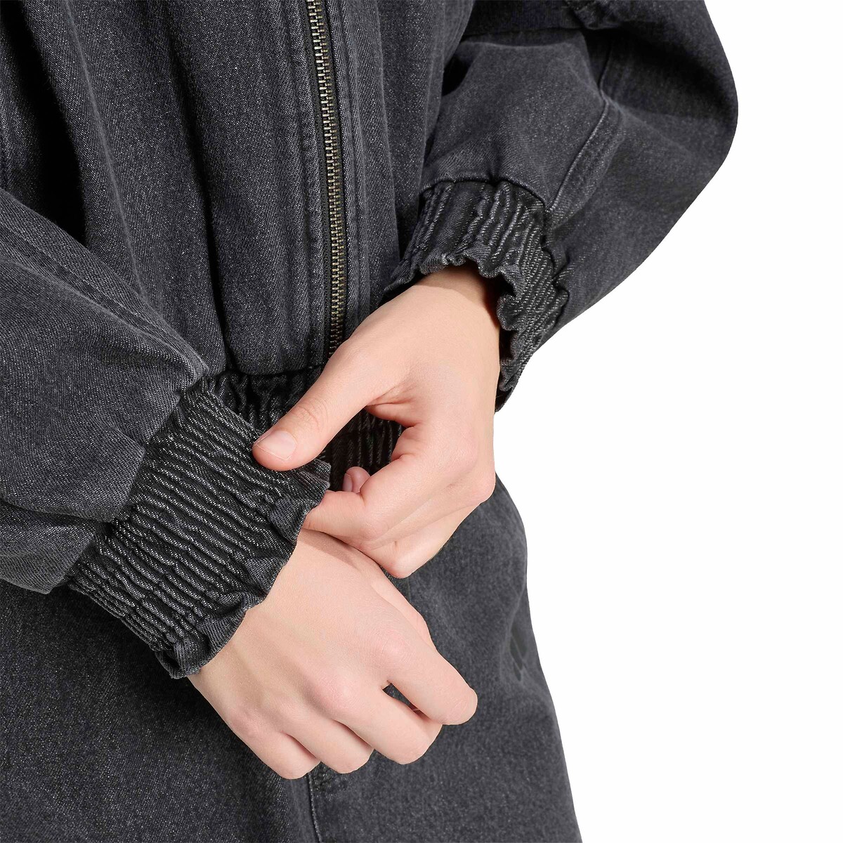 Giacca con zip in denim denim nero, ADIDAS SPORTSWEAR