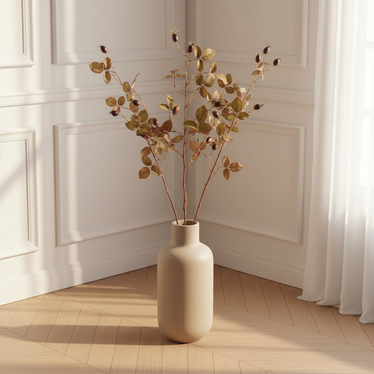 Feuillage d'églantier artificiel H100 marron, SIA DECO