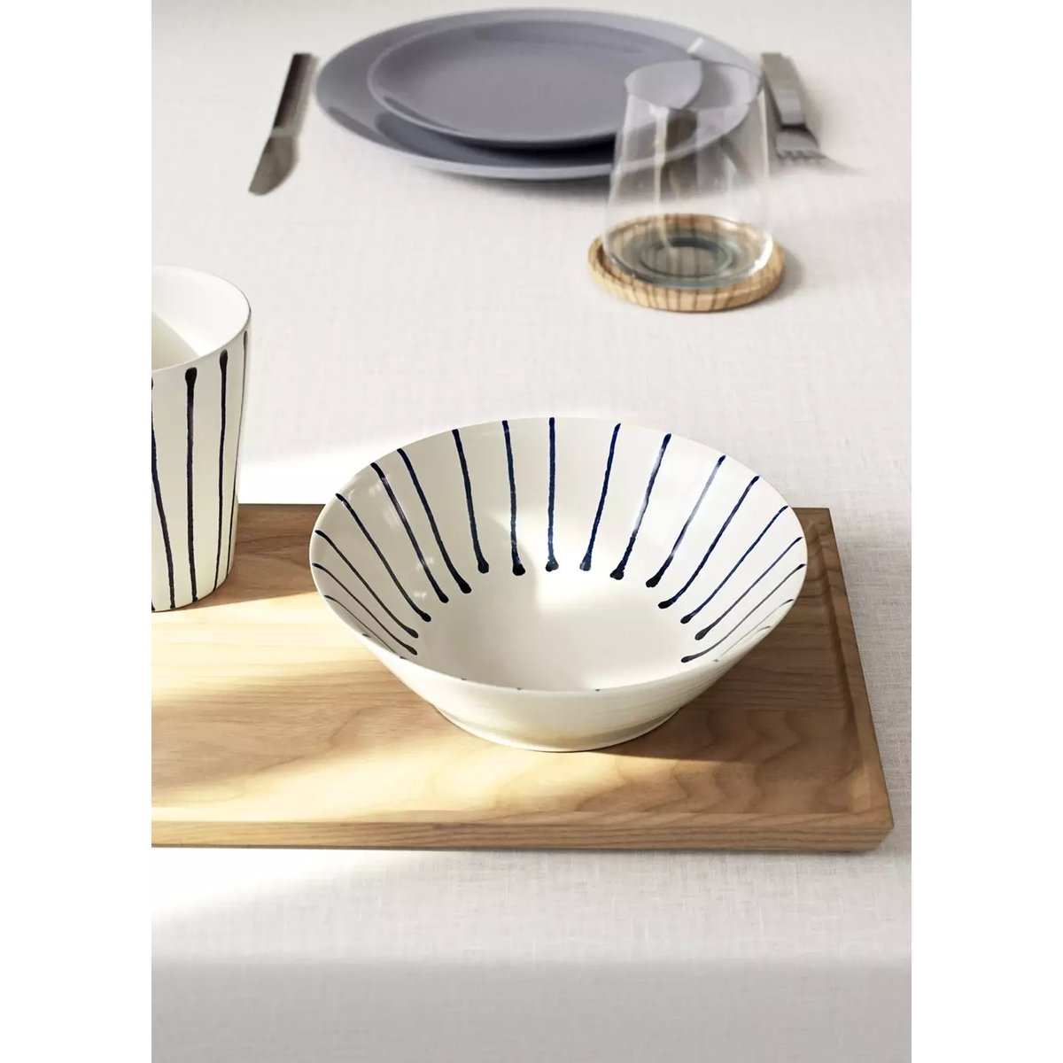 Bol en grès à rayures bleu marine, MANGO HOME