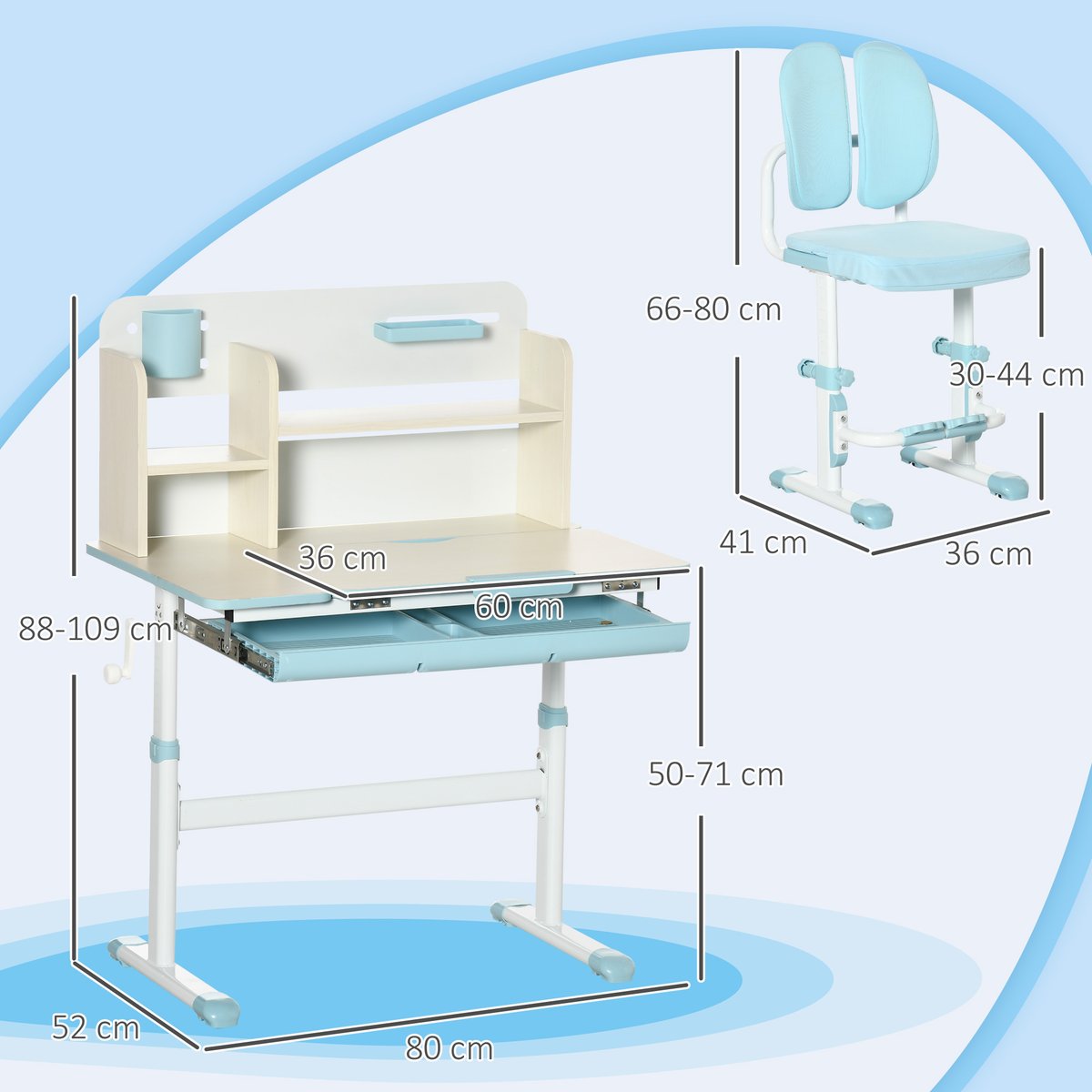 Ensemble bureau et chaise pour enfants PP bleu, HOMCOM