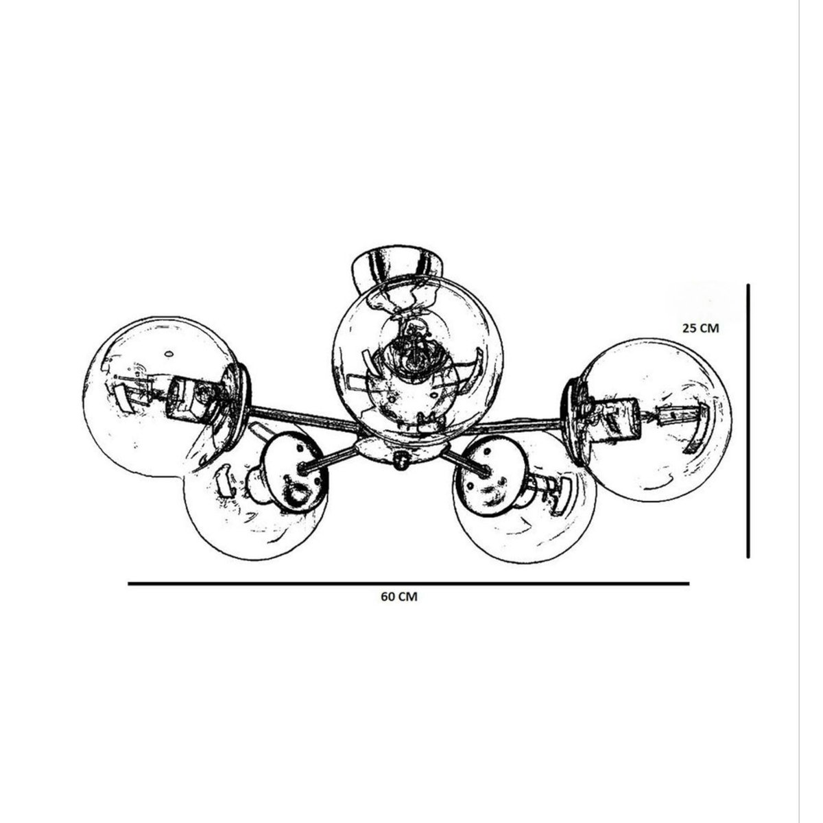 Suspension moderne de salon, 5 globes verre fumé SIERRE doré, PIER IMPORT