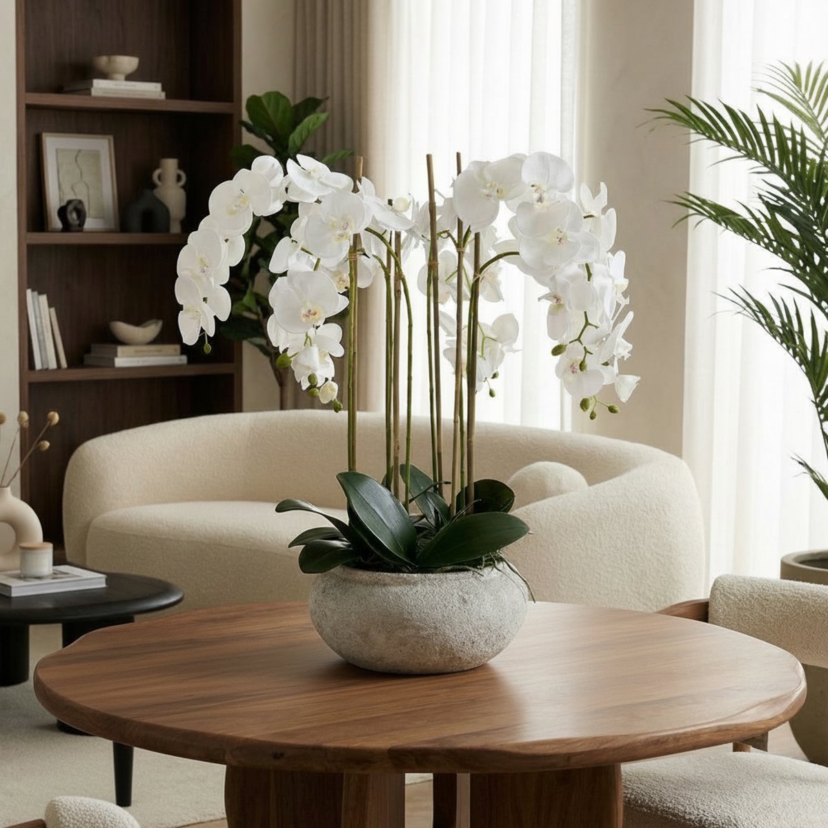 Composition d'orchidée 6 branches en pot artificielle H85 SERENA blanc, SIA DECO