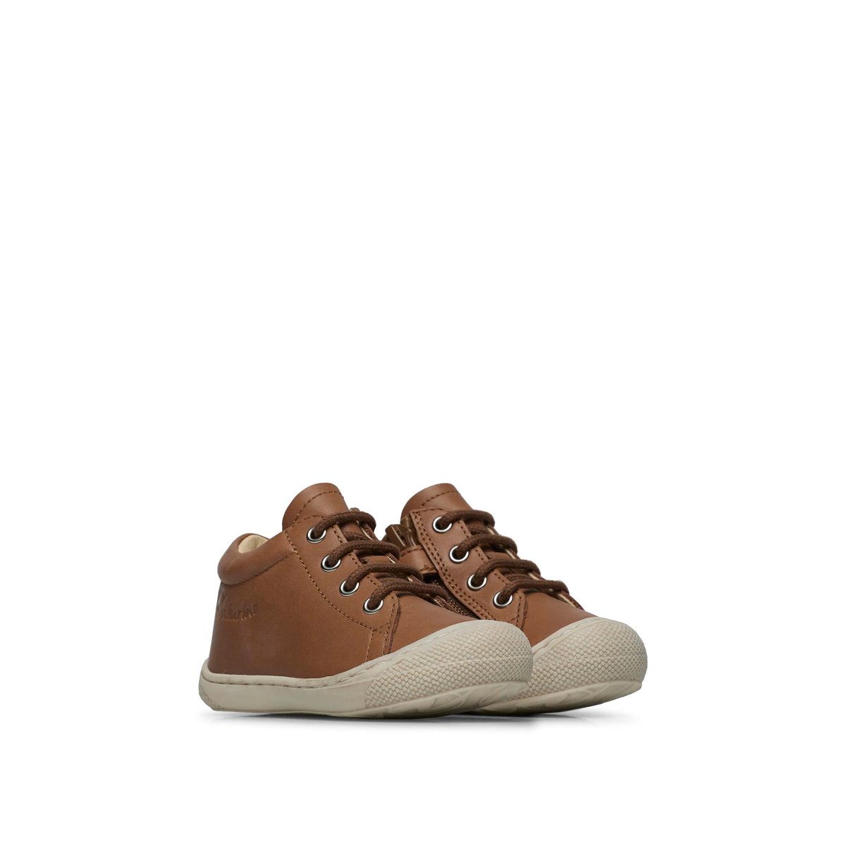 Chaussures premiers pas en cuir avec fermeture éclair COCOON ZIP marron, NATURINO