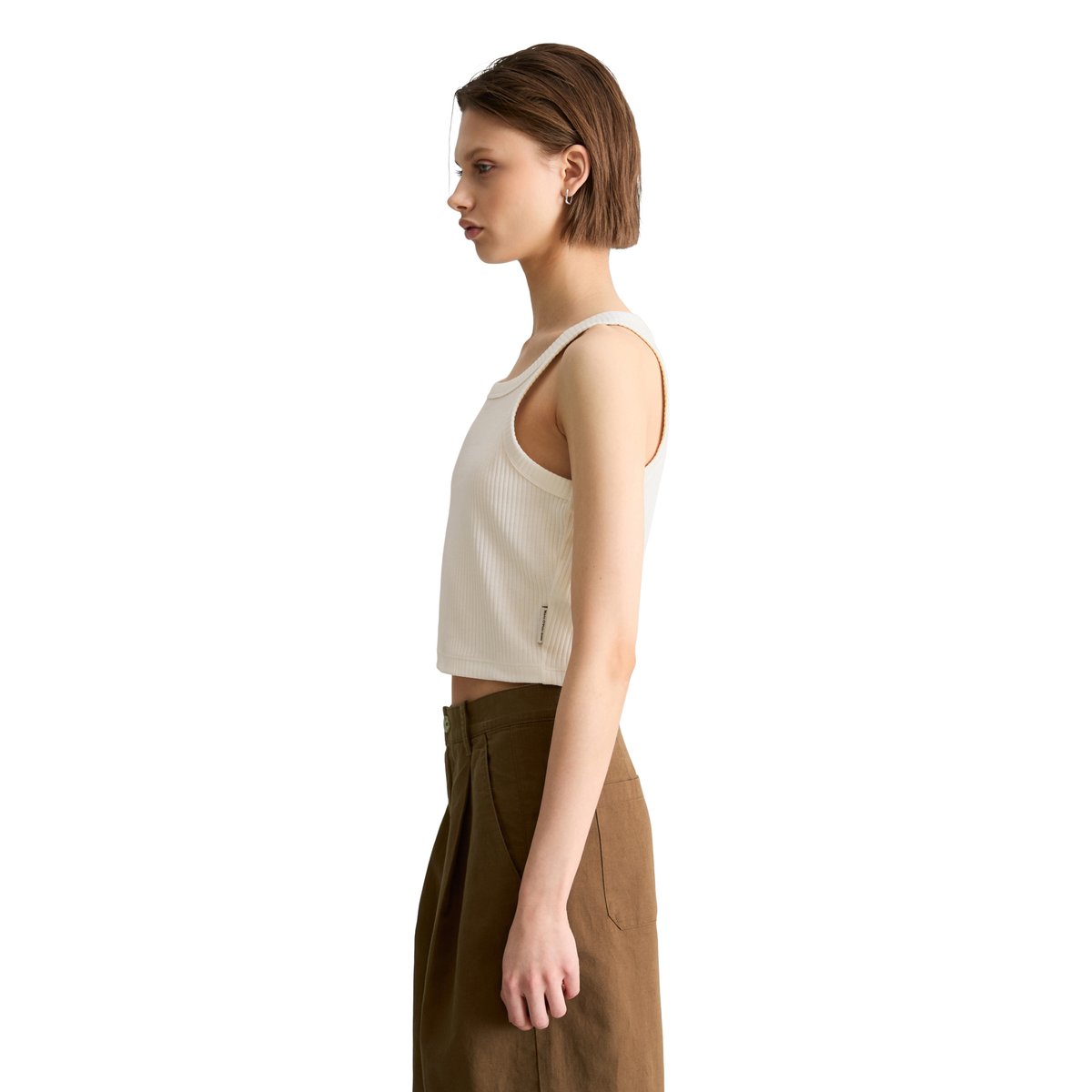 Top côtelé slim cropped en jersey stretch blanc, MARC O’POLO DENIM
