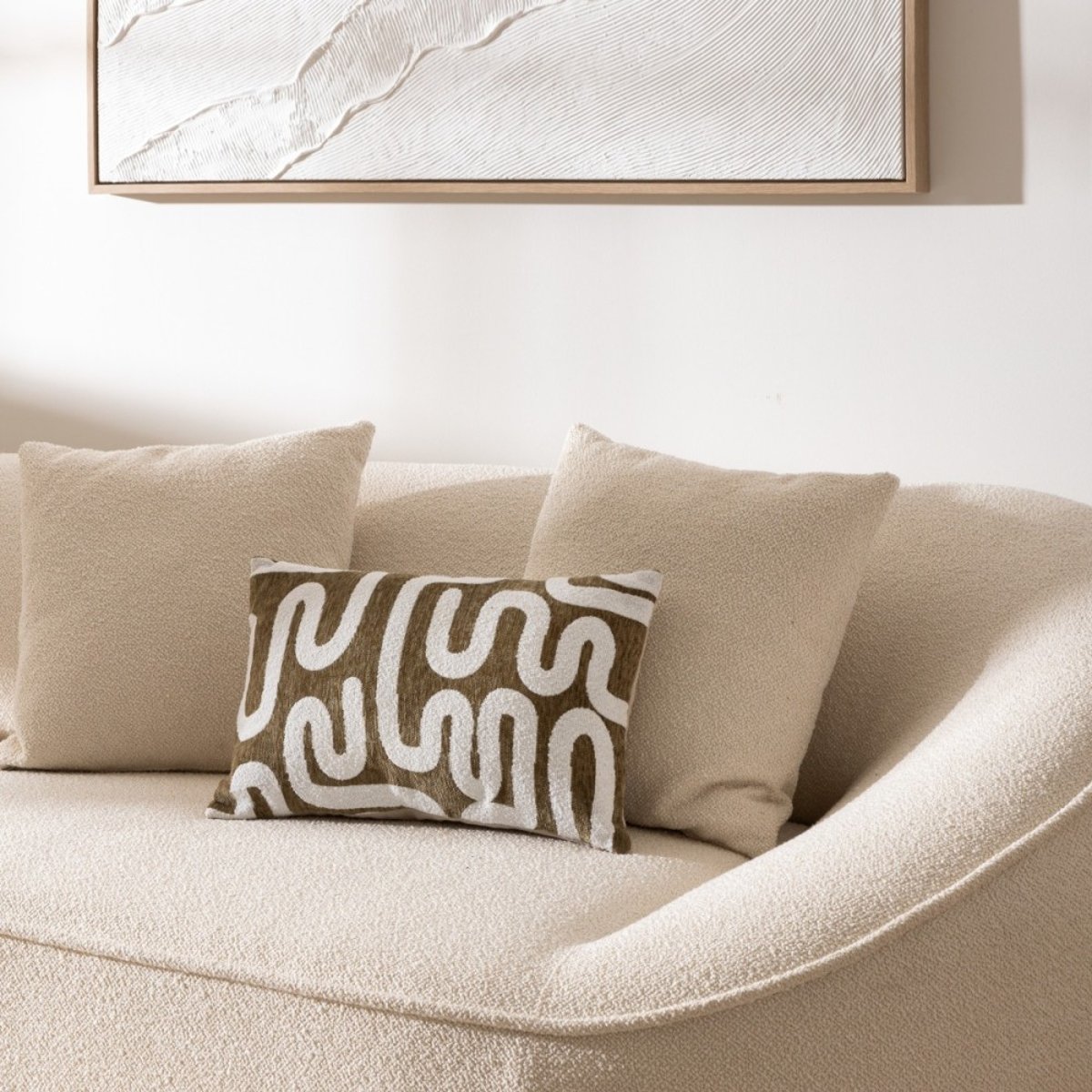 Housse de coussin chenille 30x50 Kaki blanc, ATMOSPHERA