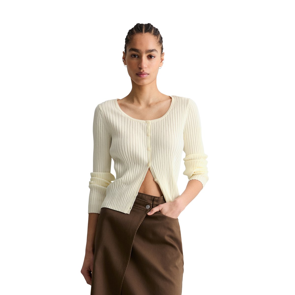 Cardigan en maille côtelée slim en LENZING™ ECOVERO™ nature, MARC O’POLO DENIM