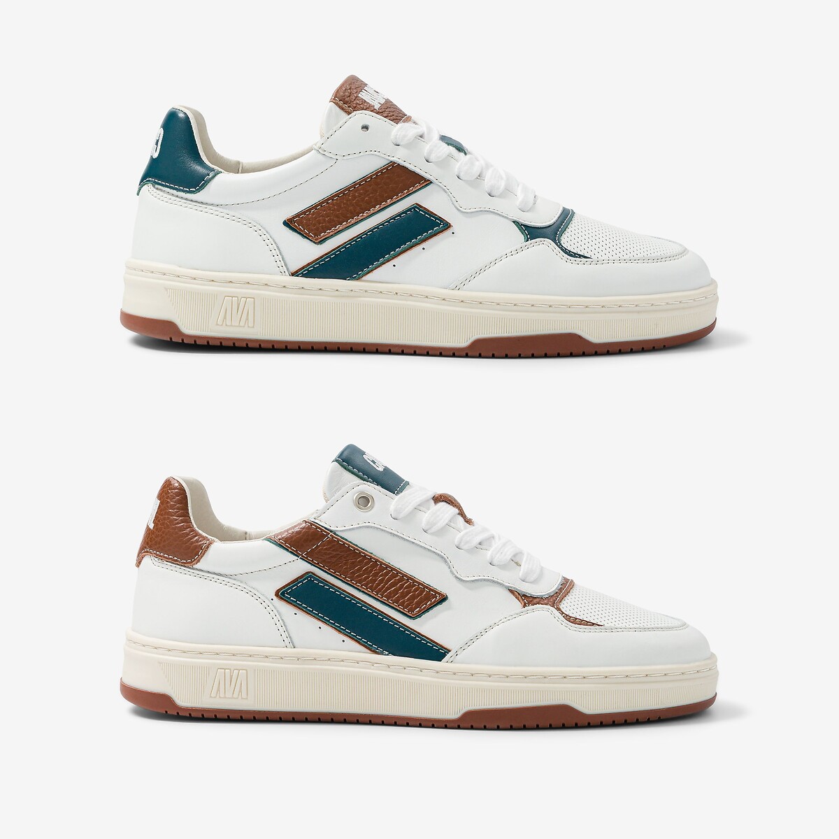 Baskets en cuir Flow blanc/vert/camel, CAVAL