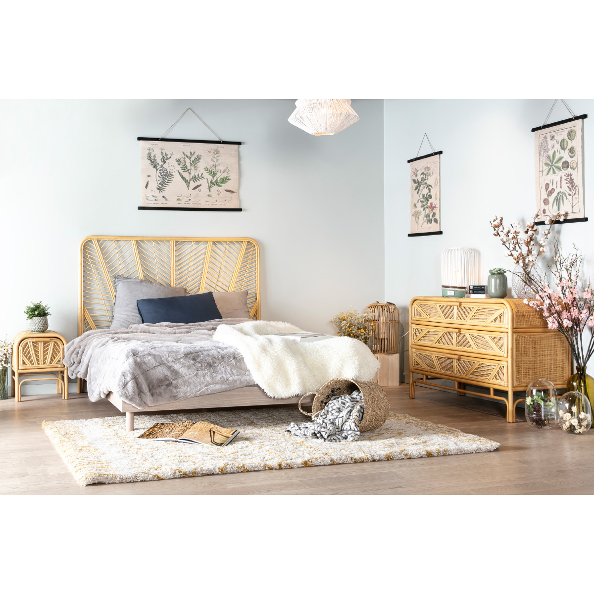 Tête de lit en rotin L162 cm GALON marron clair, MILIBOO