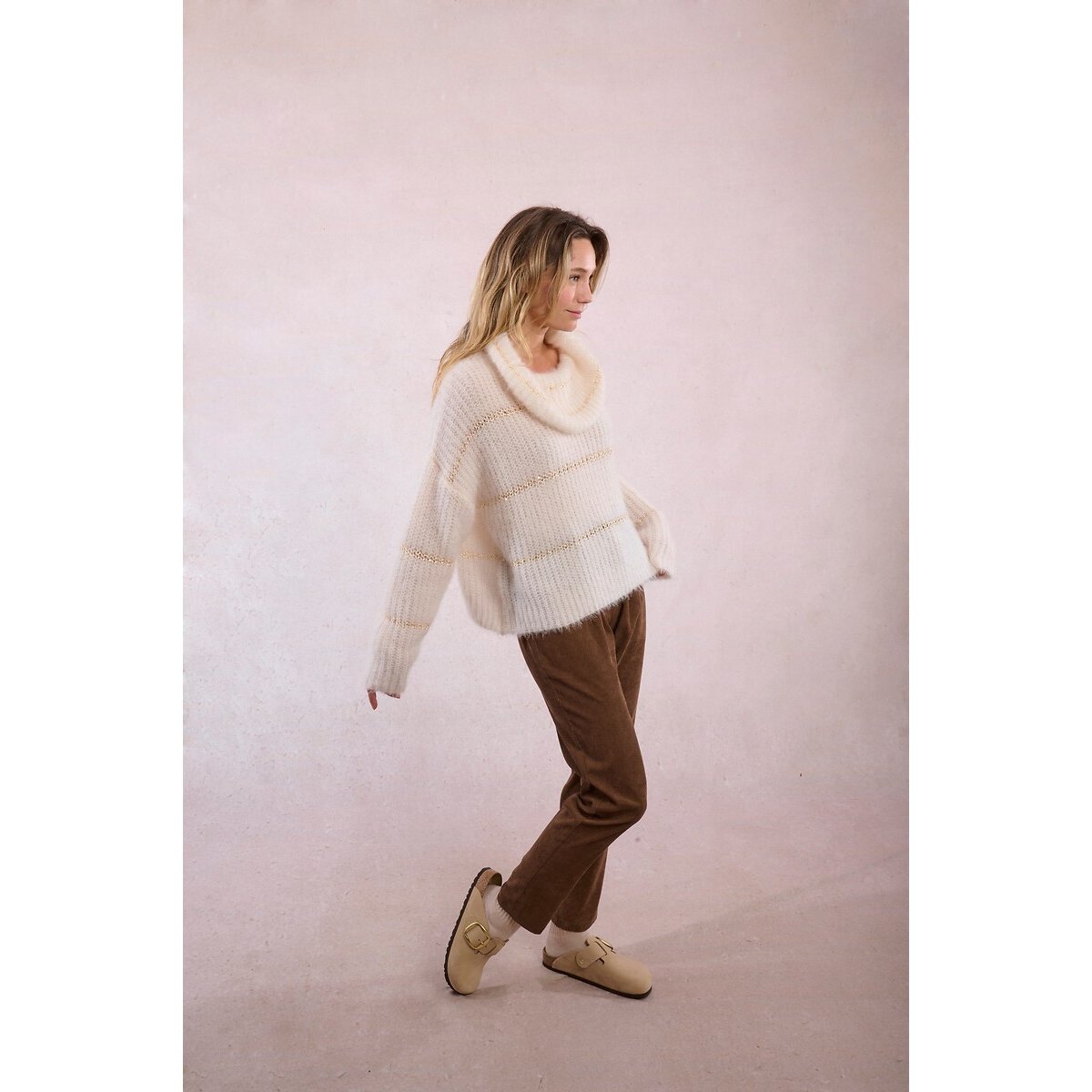 Striped Knitted Jumper with Sequin Insert ecru striped, MOLLY BRACKEN