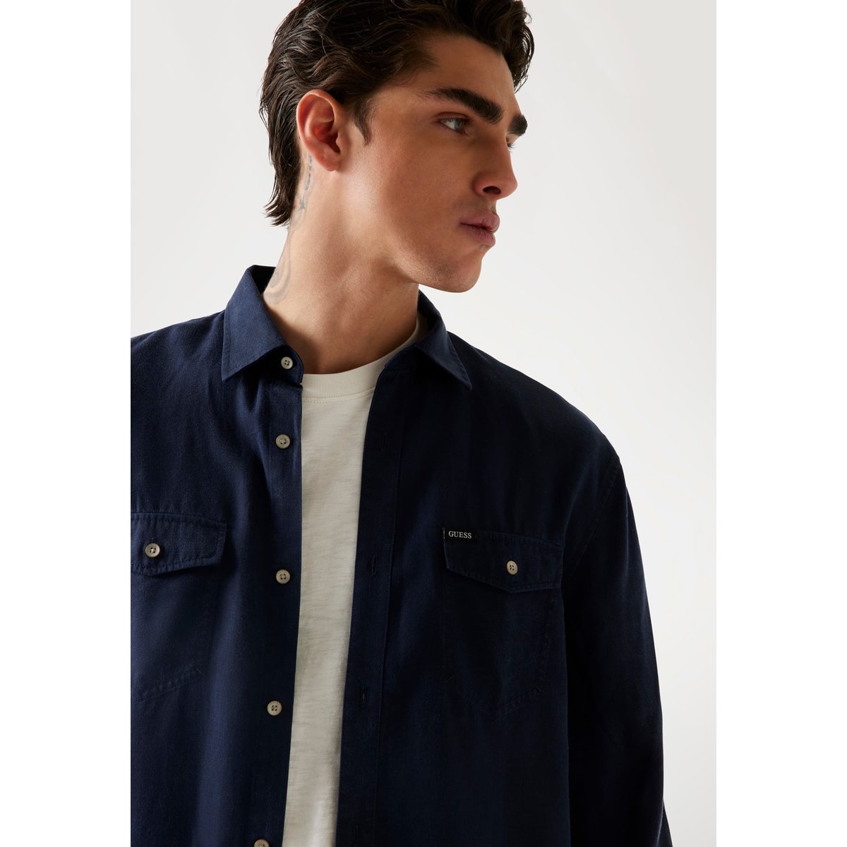 Chemise Lyocell Coupe Classique bleu foncé, GUESS