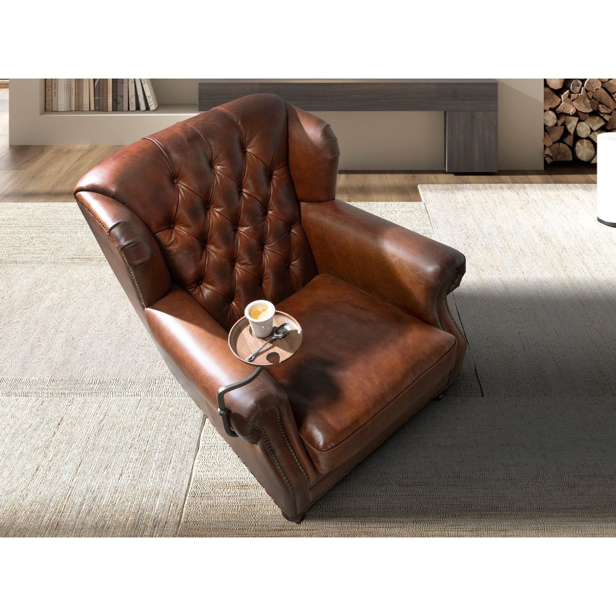 Fauteuil Chester en cuir brun cognac | acajou, ANGEL CERDA