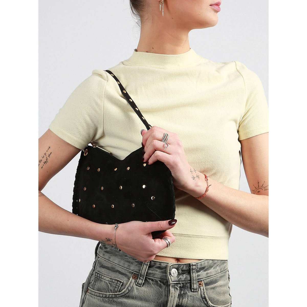 Sac porté épaule Velvet cuir nero, MILANO
